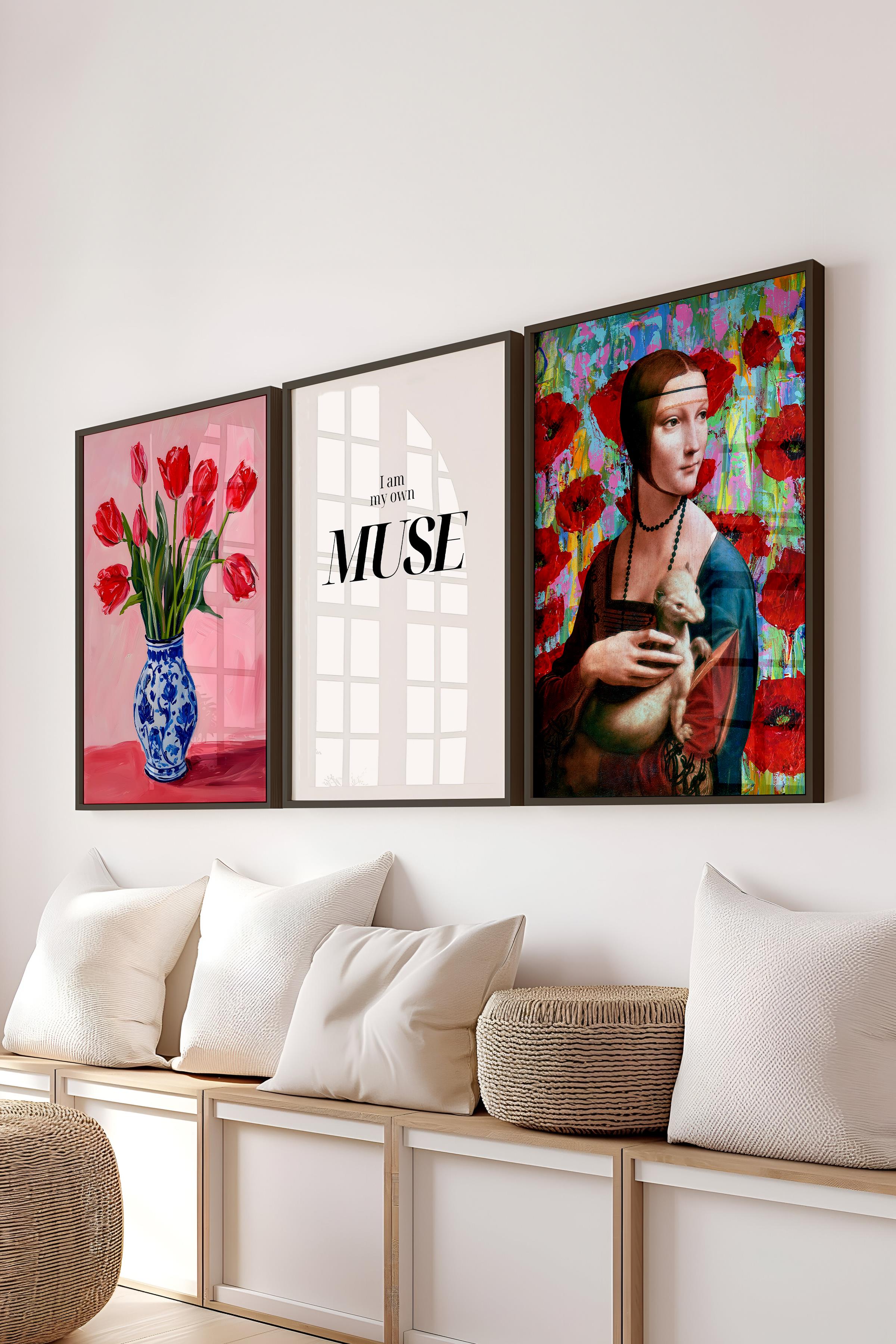 Maximalist Tablo Seti, 3 Adet Siyah Çerçeve ve Poster - Yatak Odası, Mutfak, Salon Duvar Dekorasyon