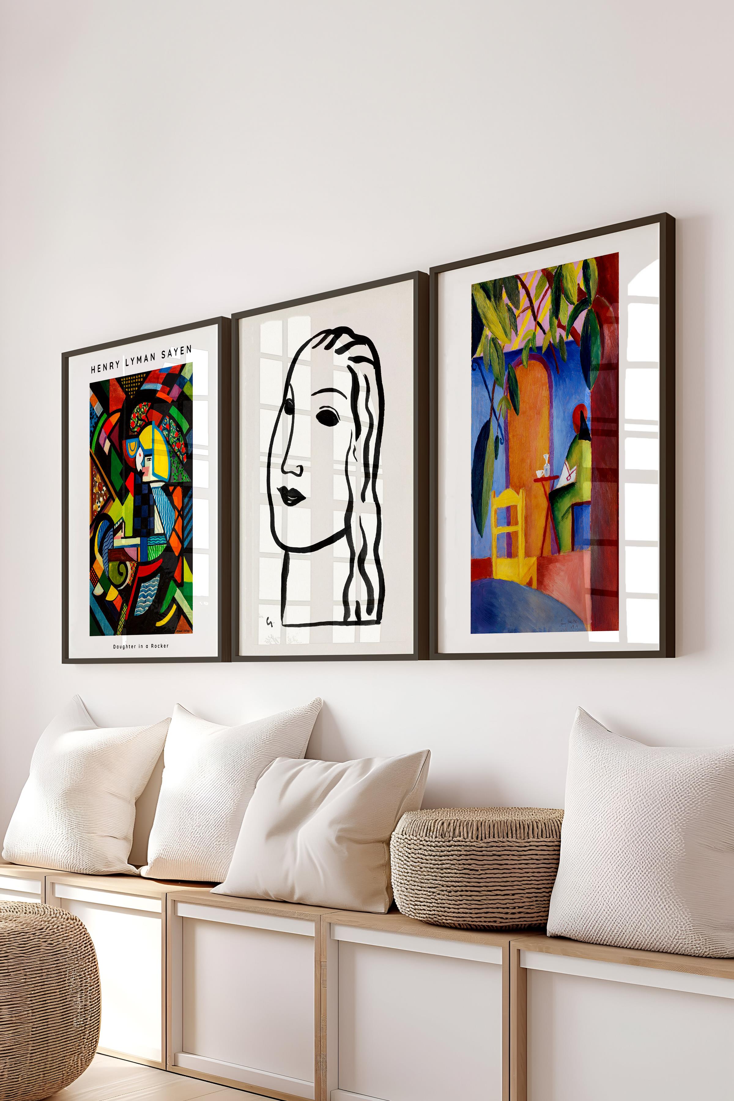 Modern Sanat Tablo Seti, 3 Adet Siyah Çerçeve ve Pembe Poster - Yatak Odası, Mutfak, Salon Dekoru