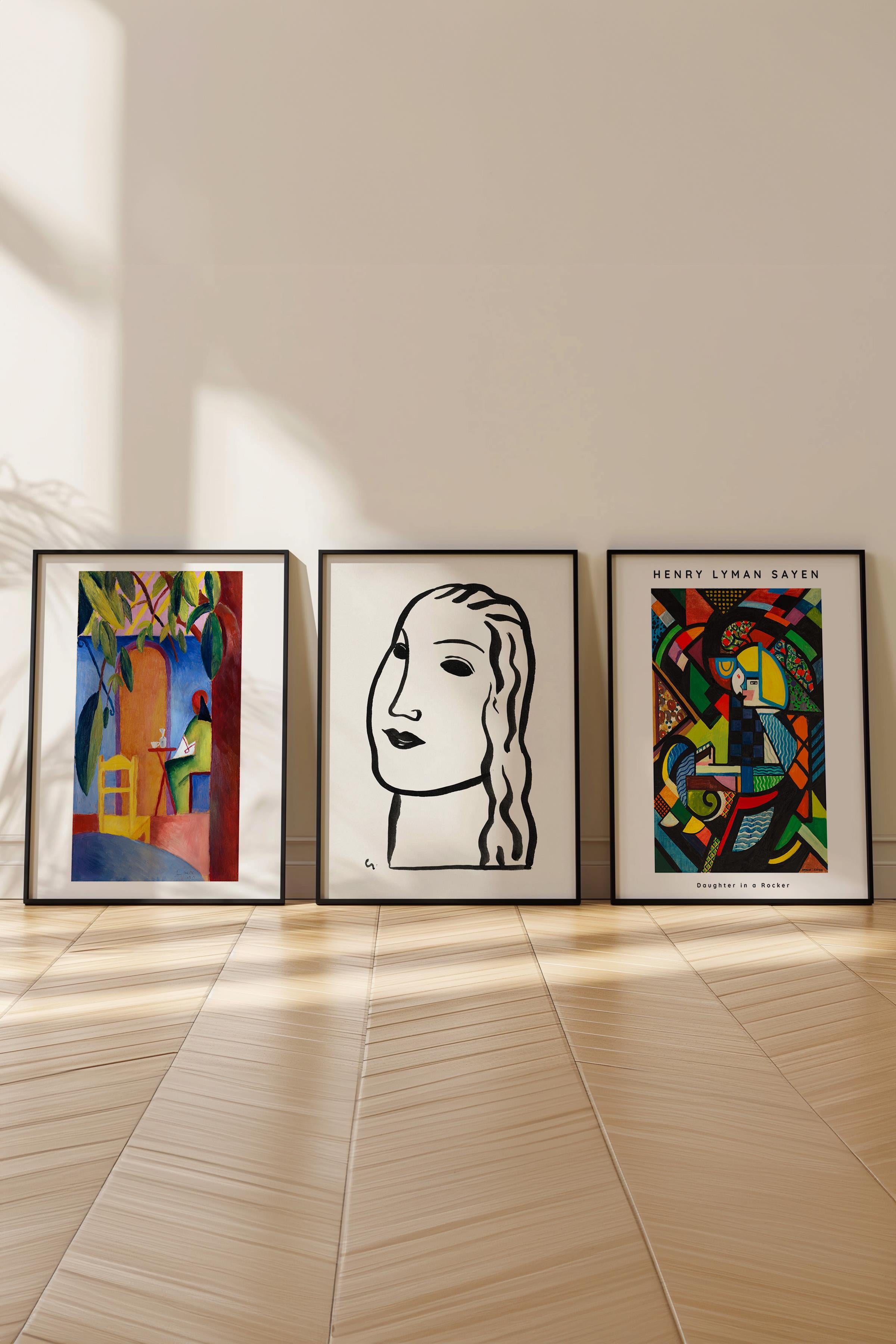Modern Sanat Tablo Seti, 3 Adet Siyah Çerçeve ve Pembe Poster - Yatak Odası, Mutfak, Salon Dekoru
