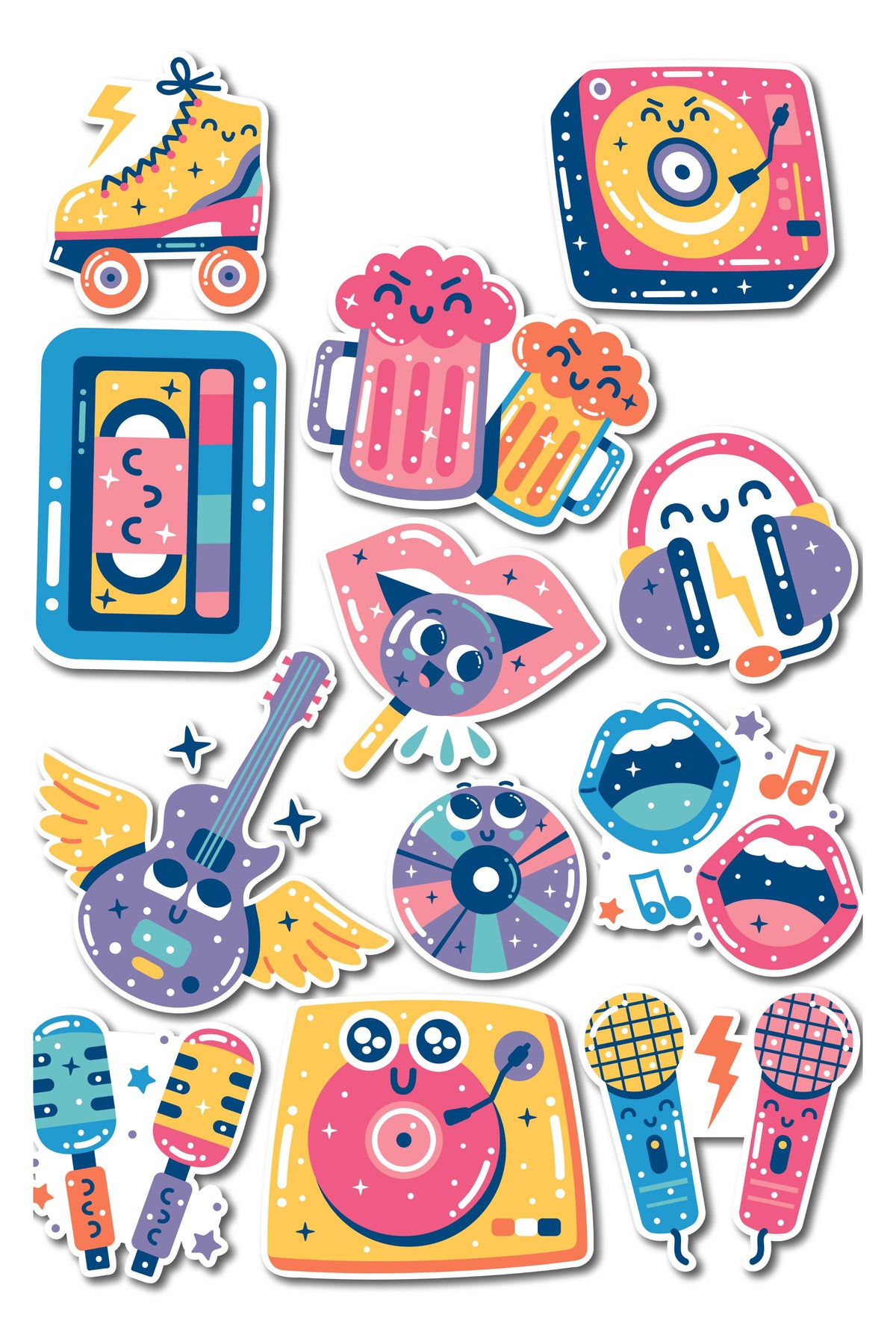 Sticker Muzik Color 90'lar Müzik Temalı Sticker ve Etiket Seti - Orta Boy - Su Geçirmez, K