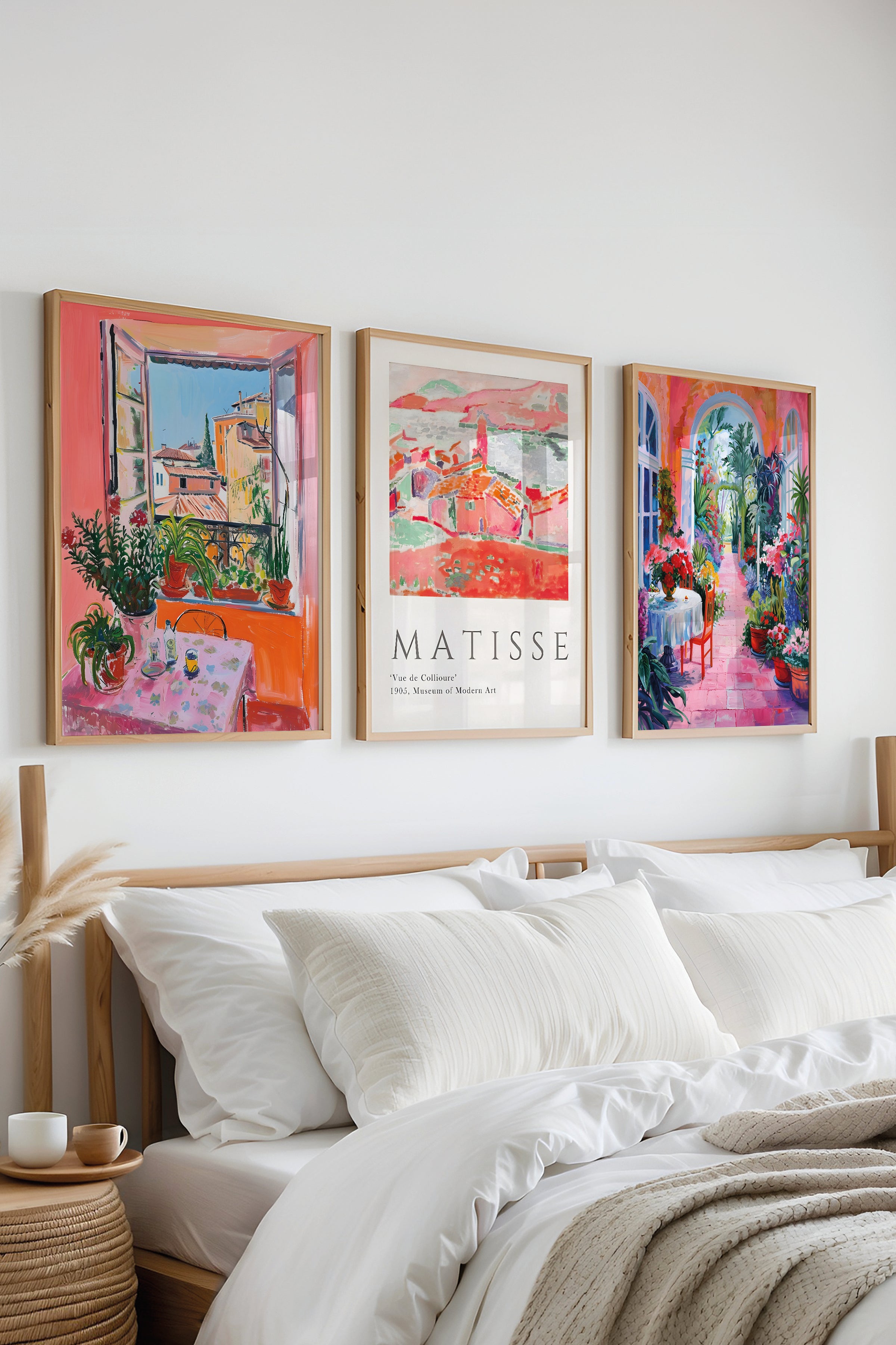 Matisse Tablo Seti, 3 Adet Ahşap Çerçeve ve Sanat Serisi Poster - Yatak Odası, Mutfak, Salon Dekoru