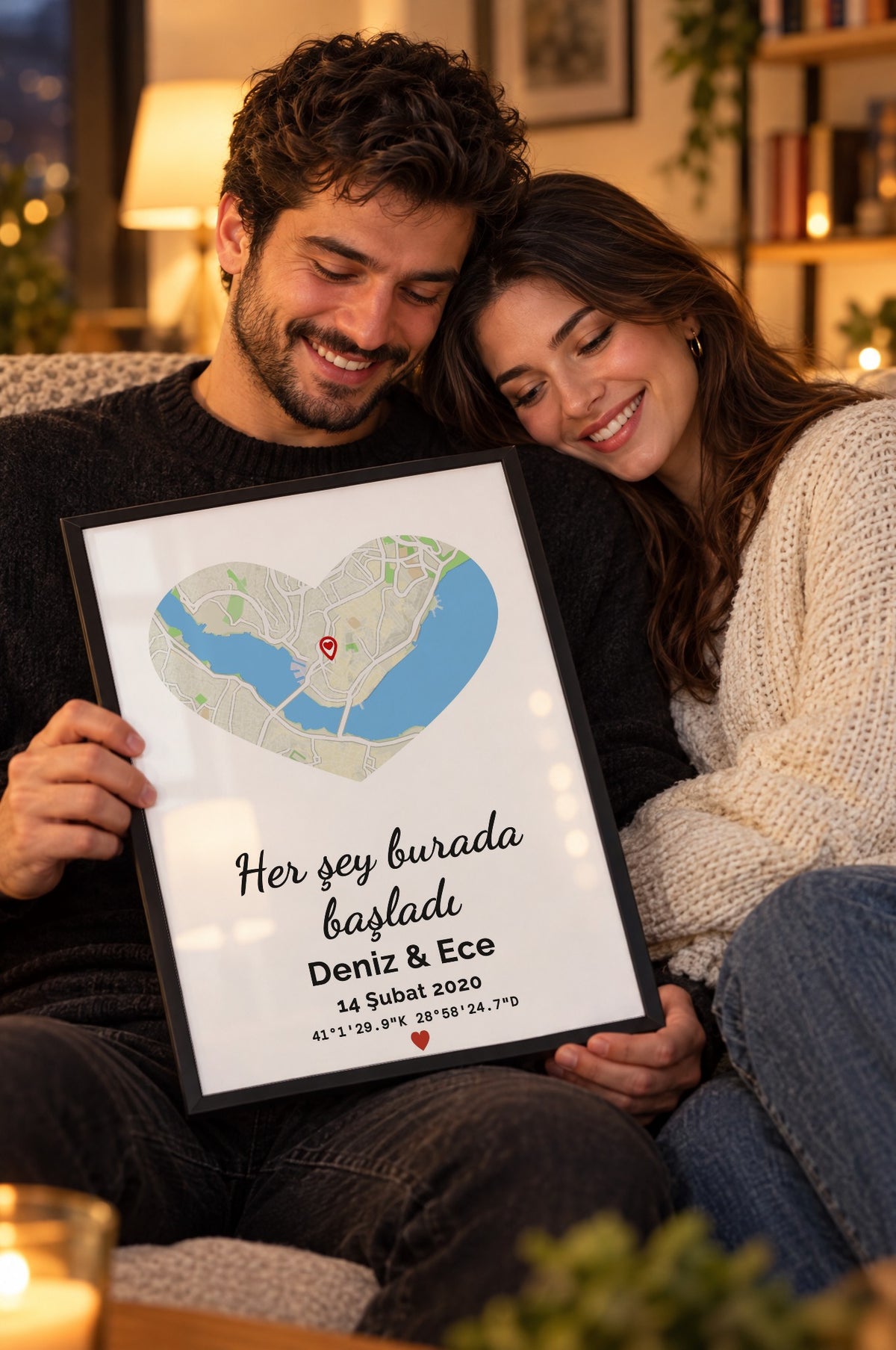 Kalp Doğa Anı Haritası Tablosu – yaşam, Siyah çerçeve