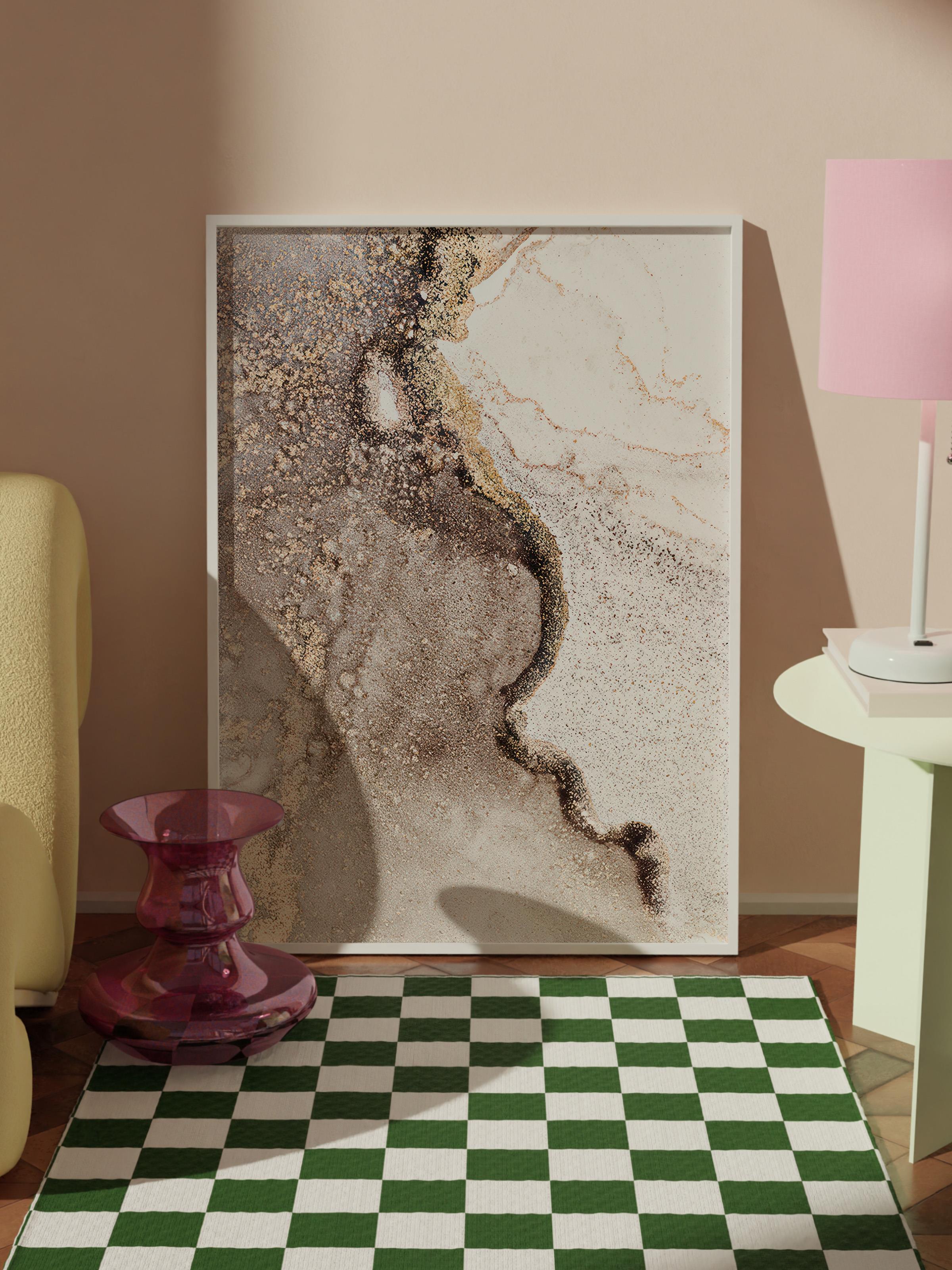 Abstract Beige Marble Beyaz Çerçeveli Tablo, Duvar Tablosu Comfort Serisi NO:108427