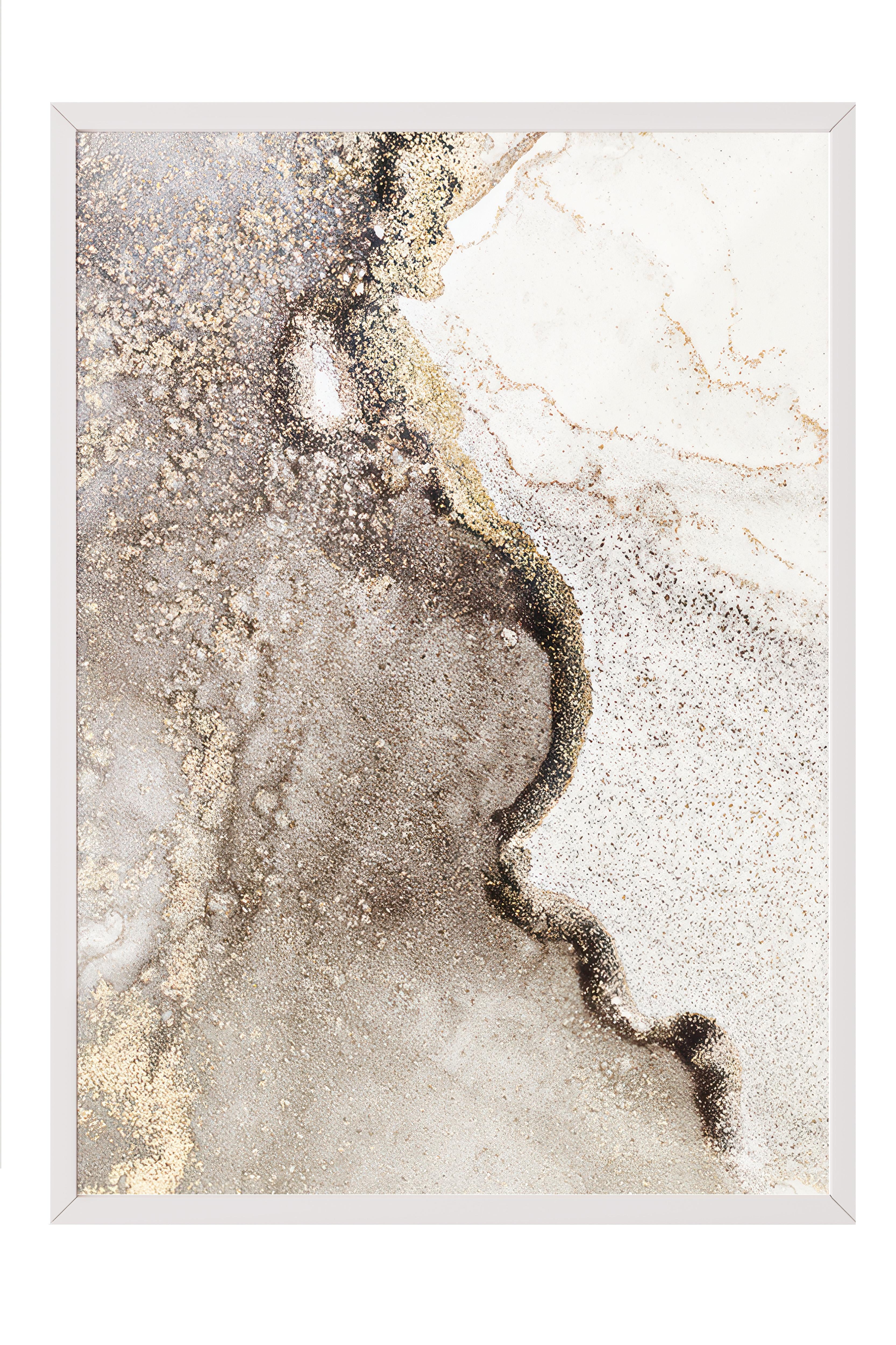 Abstract Beige Marble Beyaz Çerçeveli Tablo, Duvar Tablosu Comfort Serisi NO:108427