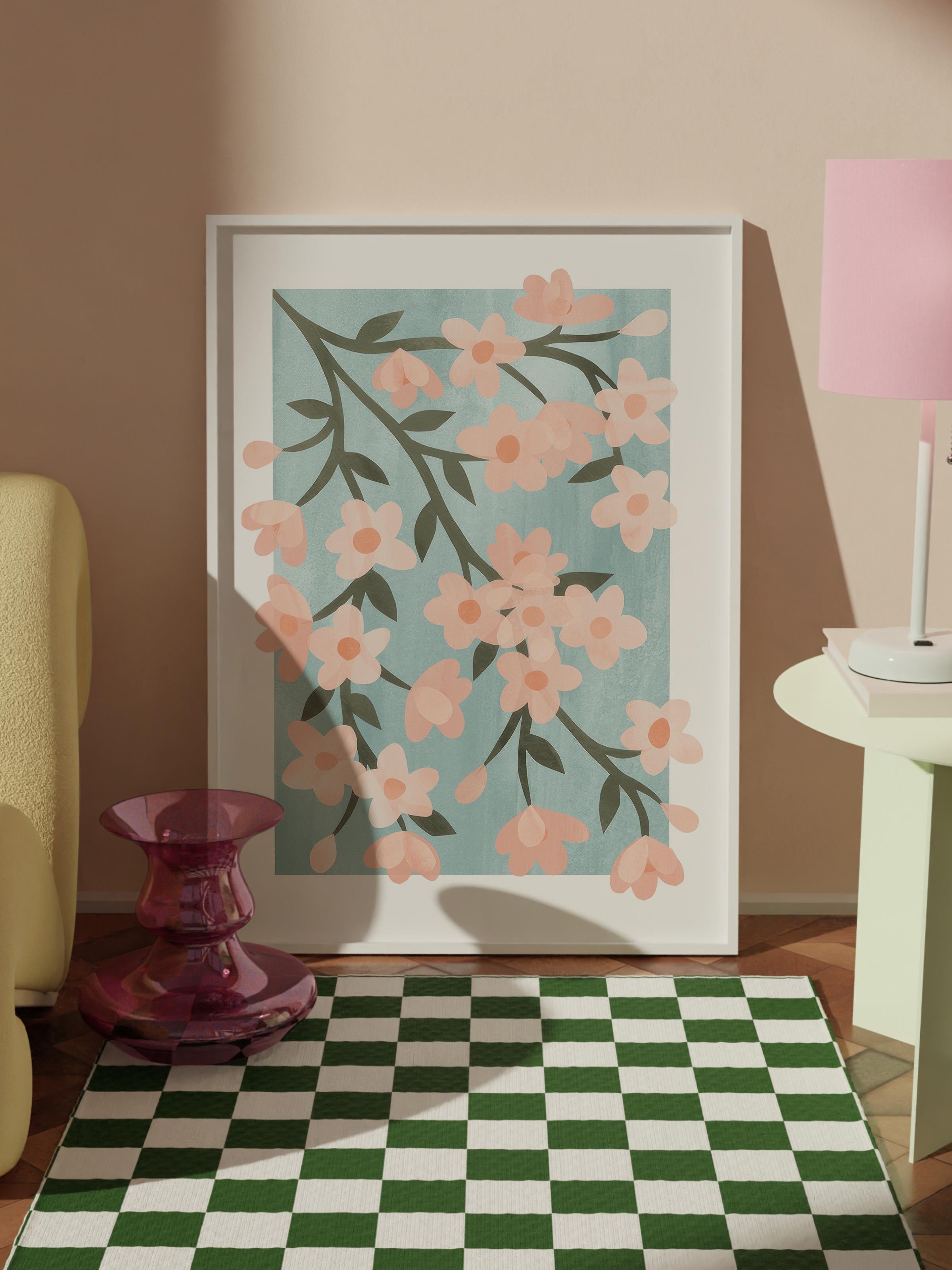 Abstract Cherry Blossom Beyaz Çerçeveli Tablo, Duvar Tablosu Comfort Serisi NO:108524