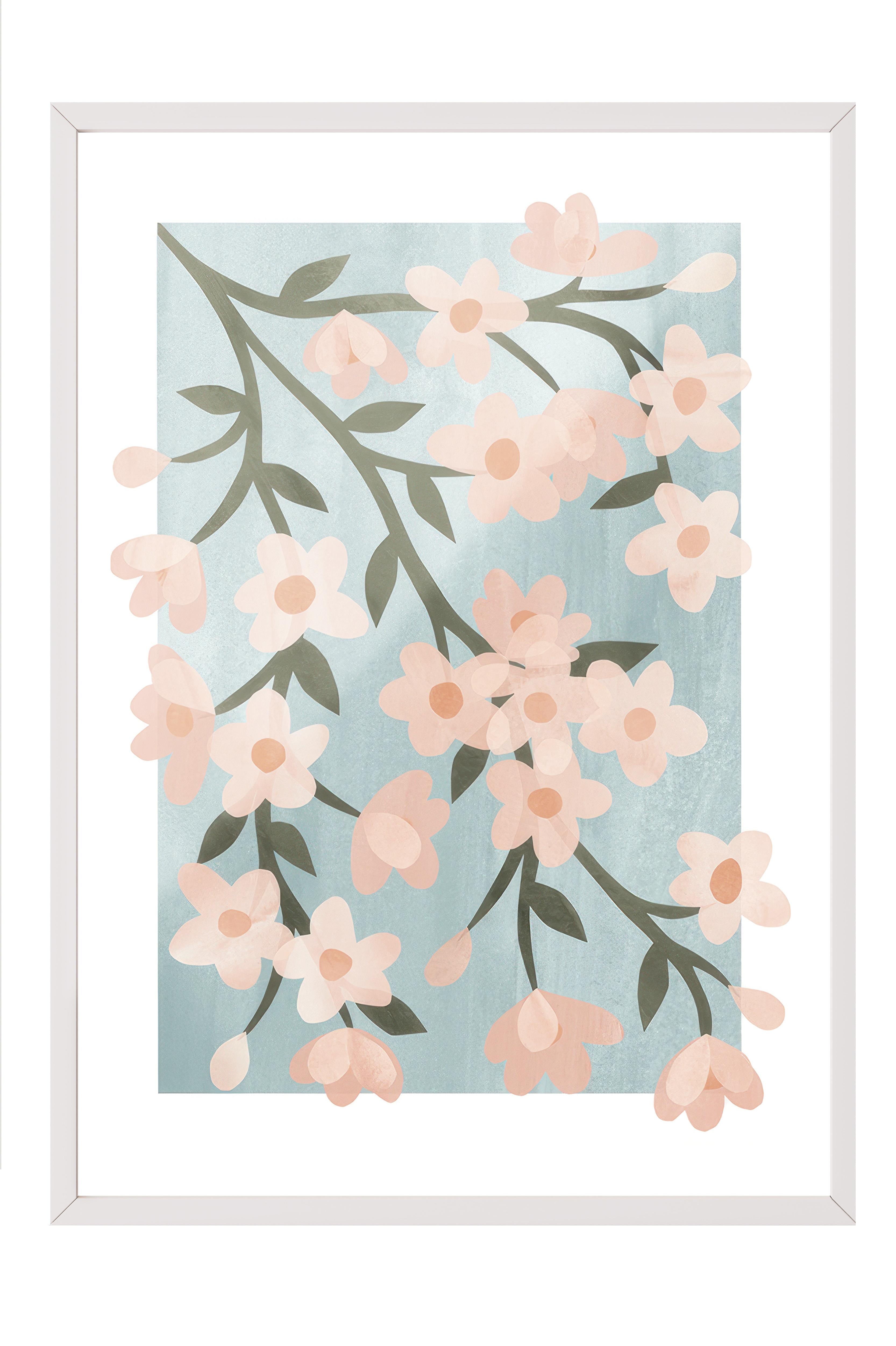 Abstract Cherry Blossom Beyaz Çerçeveli Tablo, Duvar Tablosu Comfort Serisi NO:108524