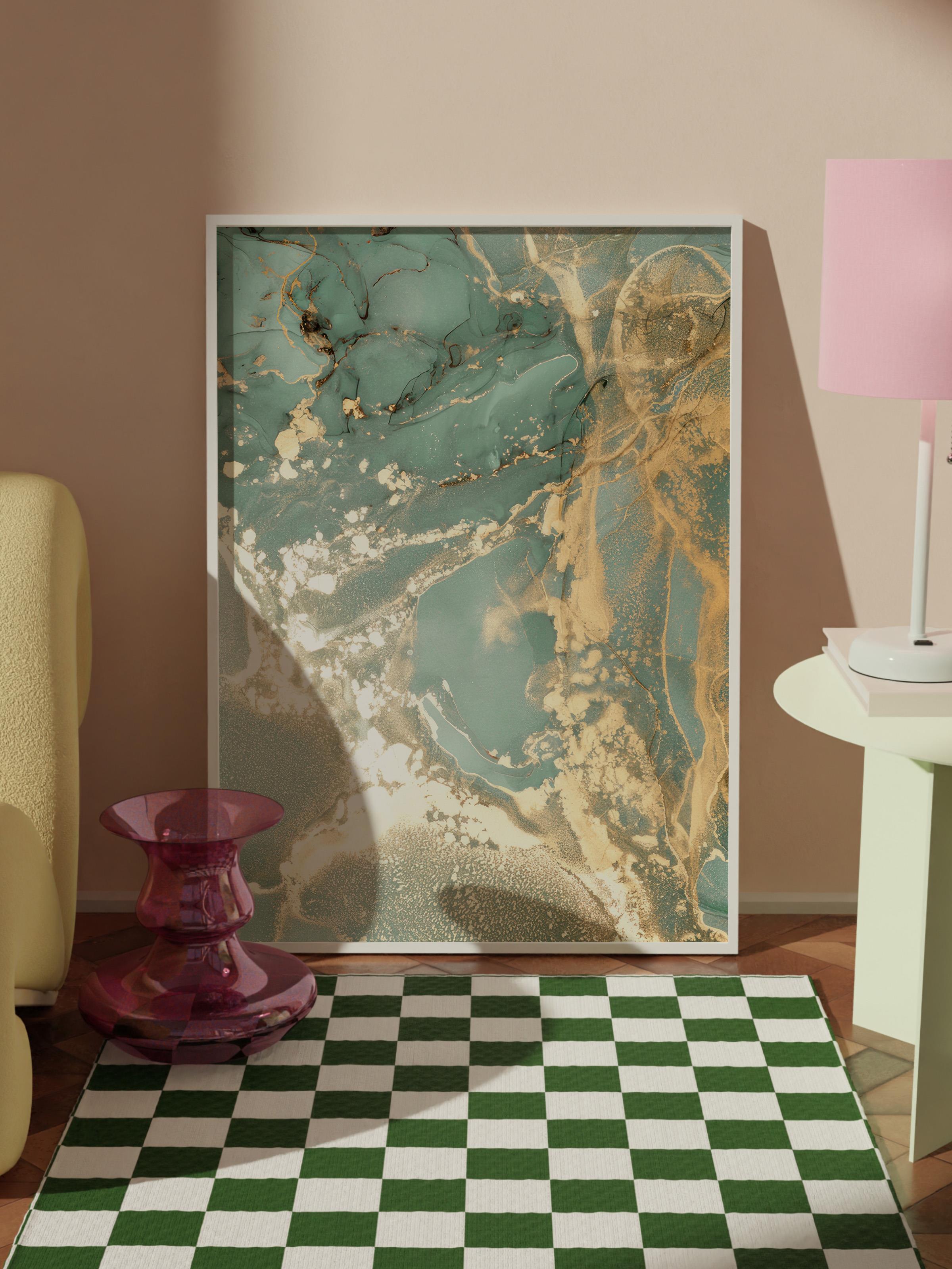 Abstract Green Marble No1 Beyaz Çerçeveli Tablo, Duvar Tablosu Comfort Serisi NO:108452