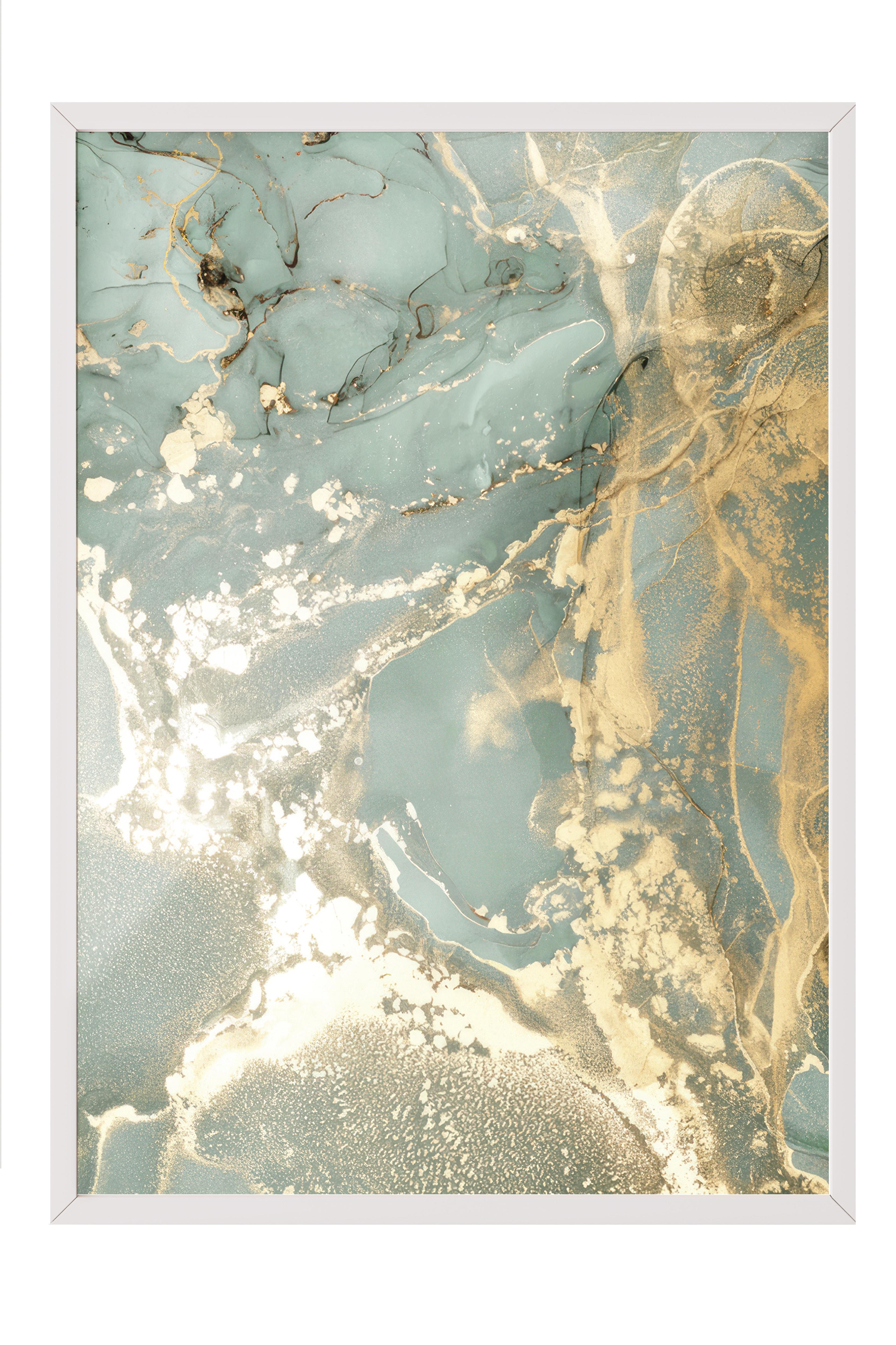 Abstract Green Marble No1 Beyaz Çerçeveli Tablo, Duvar Tablosu Comfort Serisi NO:108452