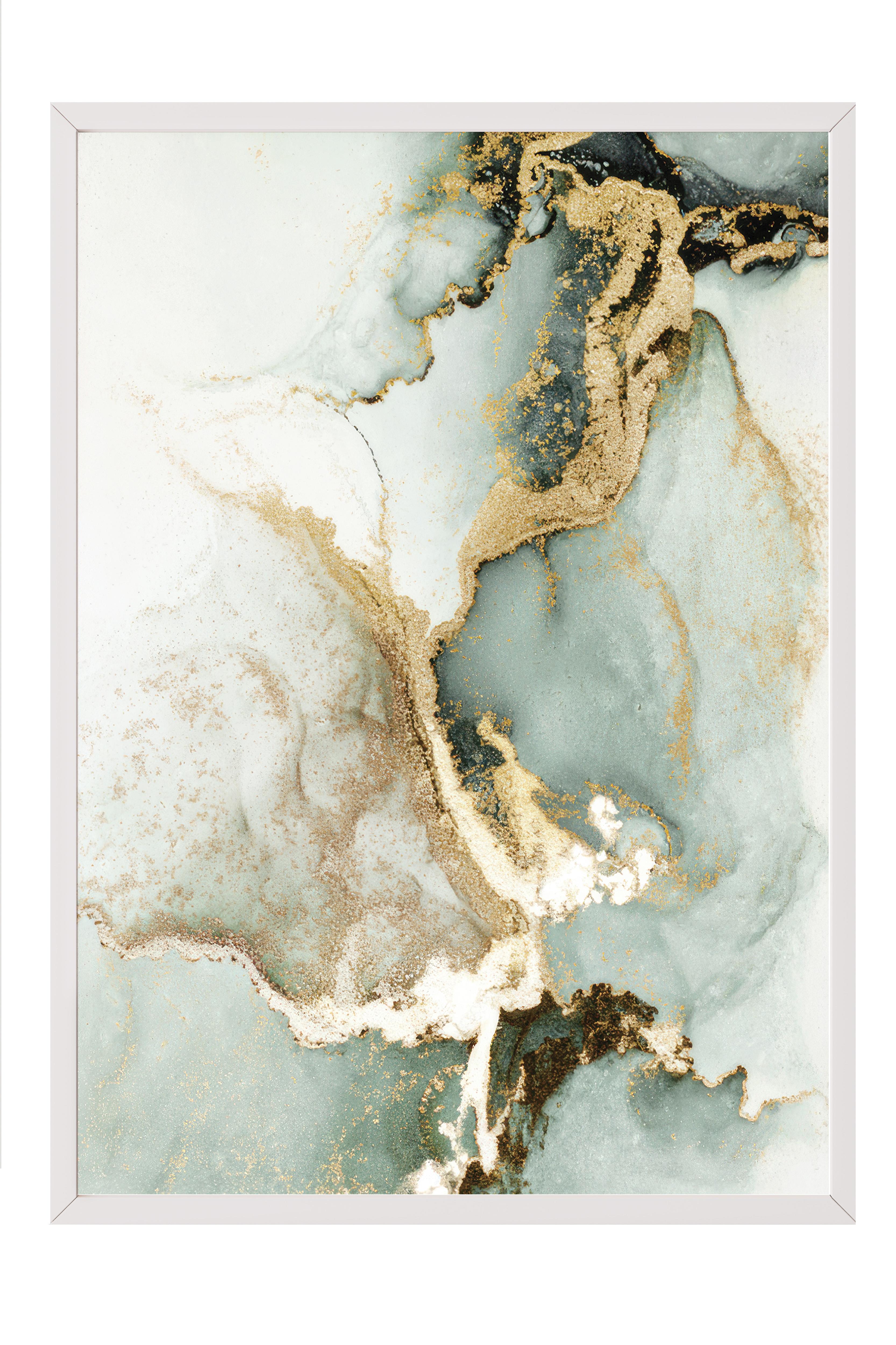 Abstract Green Marble No2 Beyaz Çerçeveli Tablo, Duvar Tablosu Comfort Serisi NO:108453
