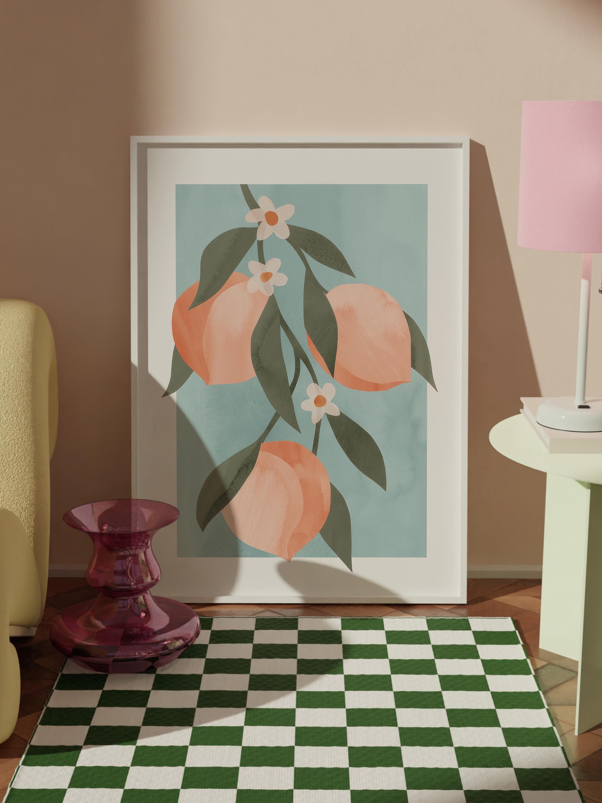 Abstract Peach Branch Beyaz Çerçeveli Tablo, Duvar Tablosu Comfort Serisi NO:108523