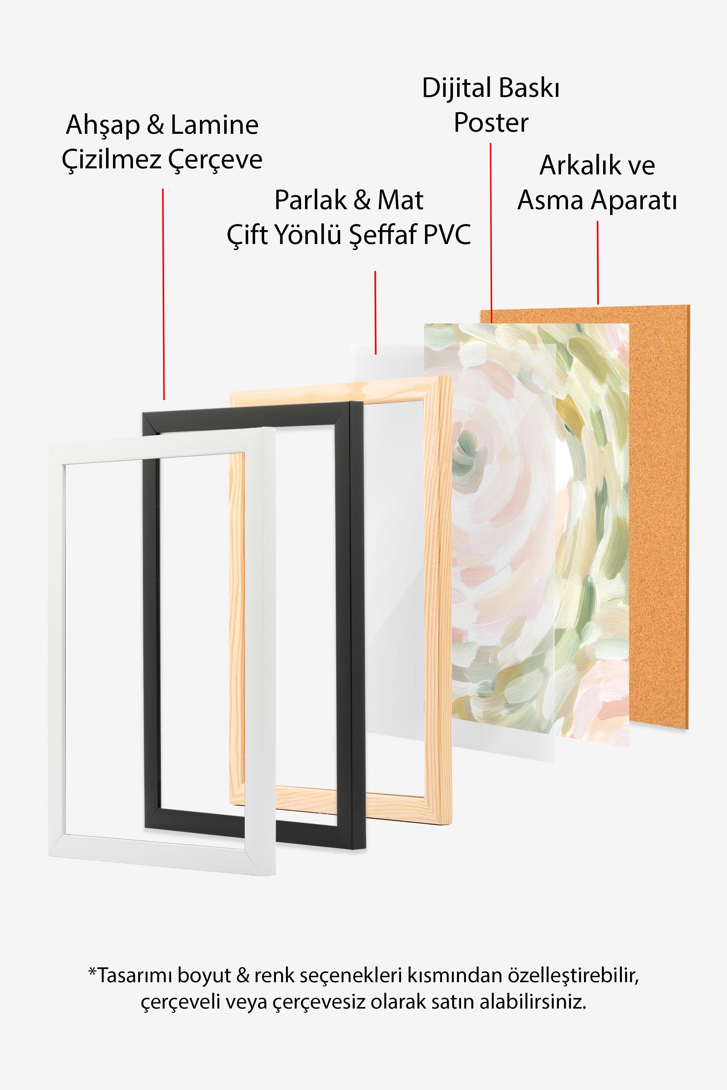 Abstract Spring Flowers Beyaz Çerçeveli Tablo, Duvar Tablosu Comfort Serisi NO:108546