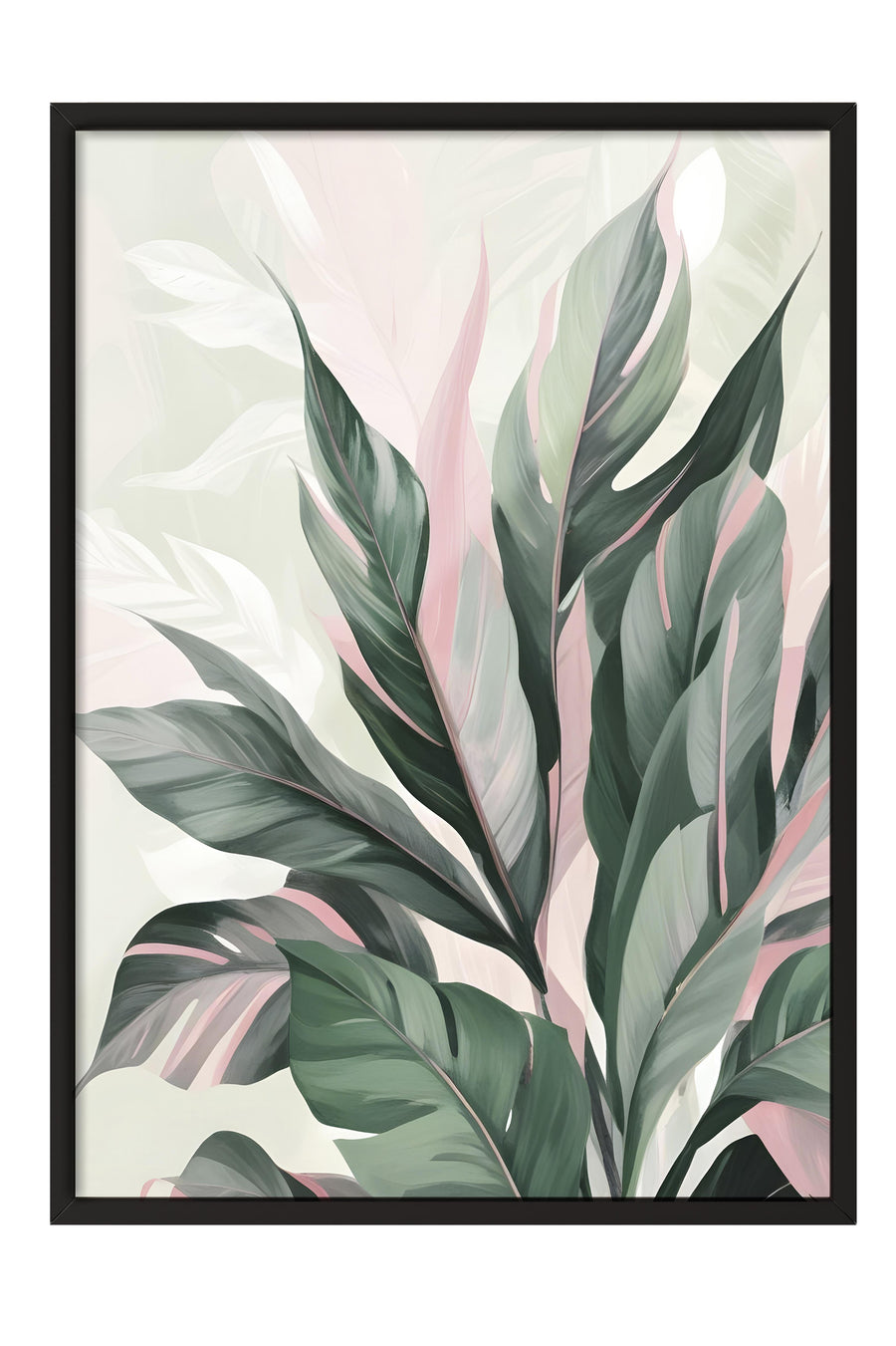 Tropikal Yaprak Deseni Poster – Siyah Çerçeveli Tablo