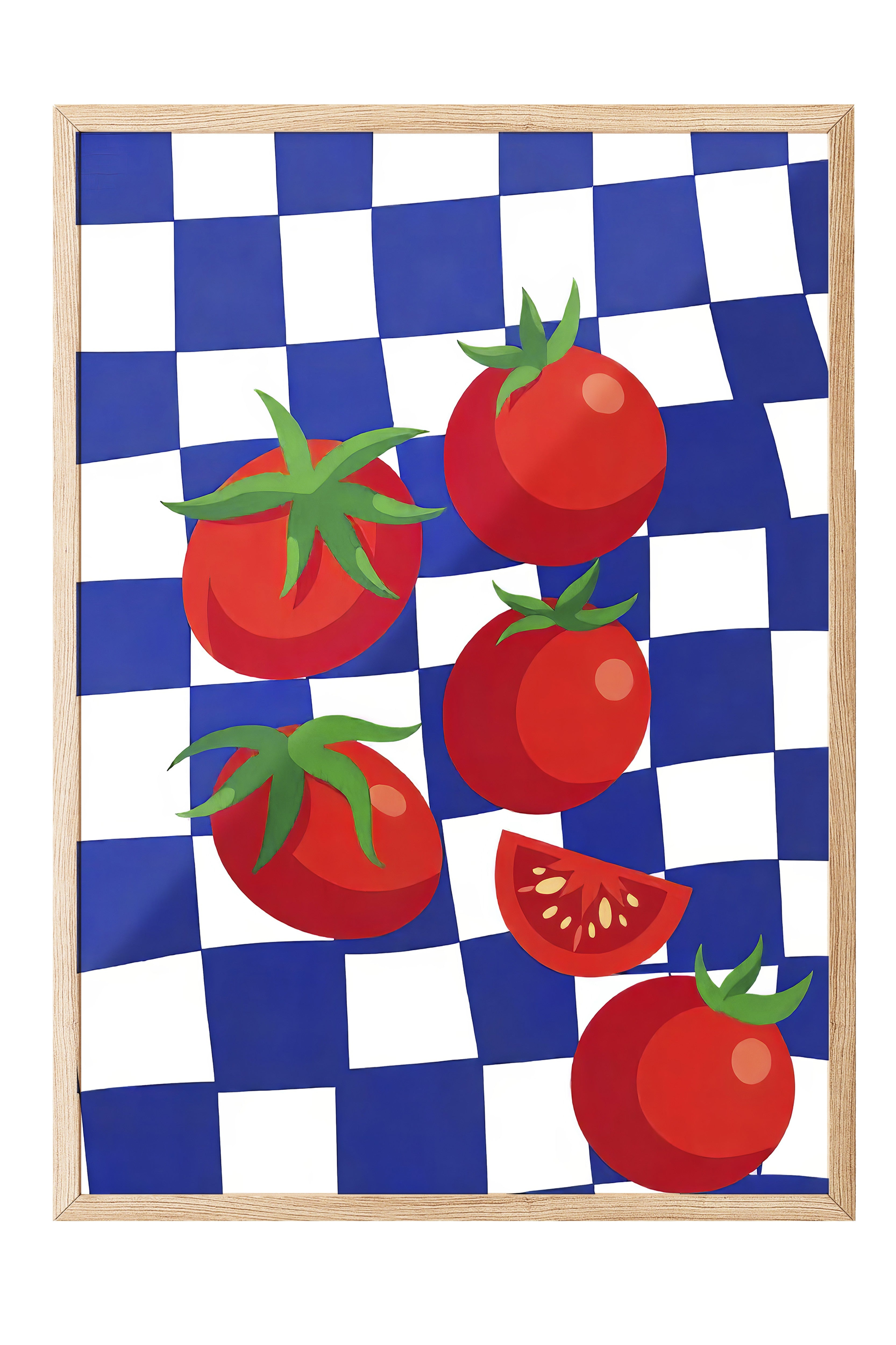 Ahşap Çerçeveli Poster, Domatesler, İllüstrasyon, Kırmızı Renk Poster, 2025 Yaz Seçkisi, NO:109623
