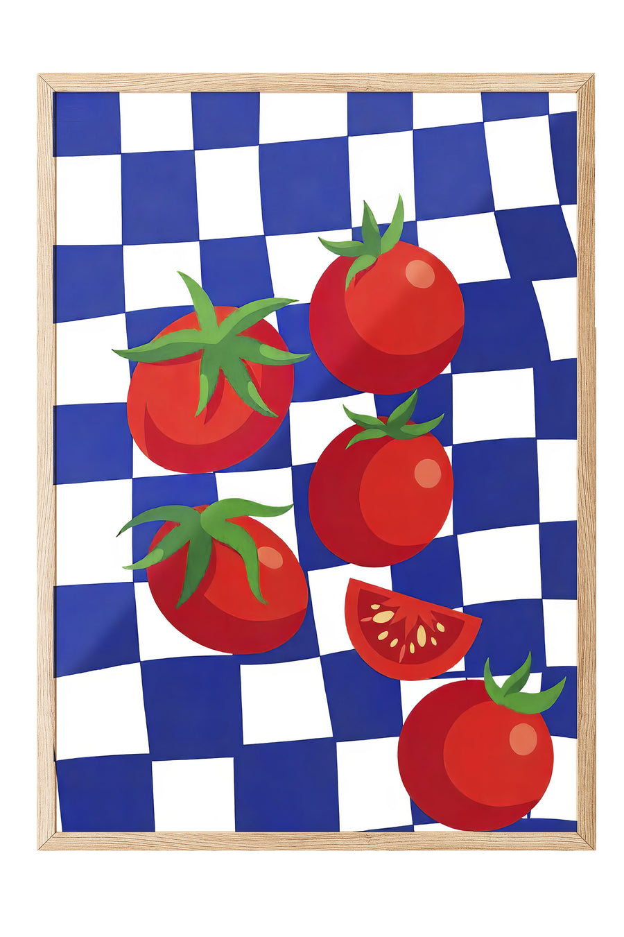 Domates ve Ekose Desen Poster Poster – Ahşap Çerçeveli Tablo