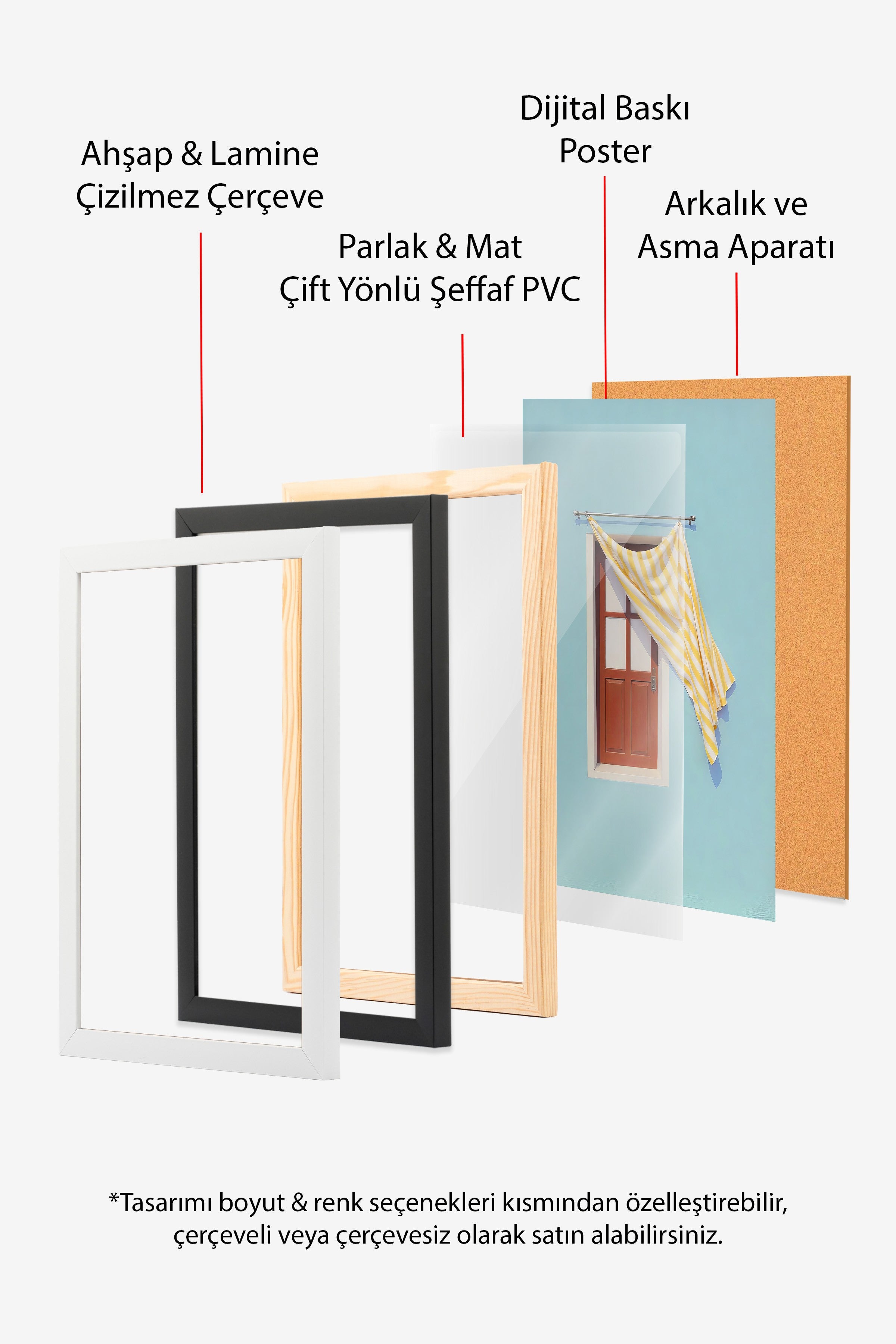 Ahşap Çerçeveli Poster, Kapı ve Sarı Perde, Fotoğraf, Sarı Renk Poster, 2025 Yaz Seçkisi, NO:109700