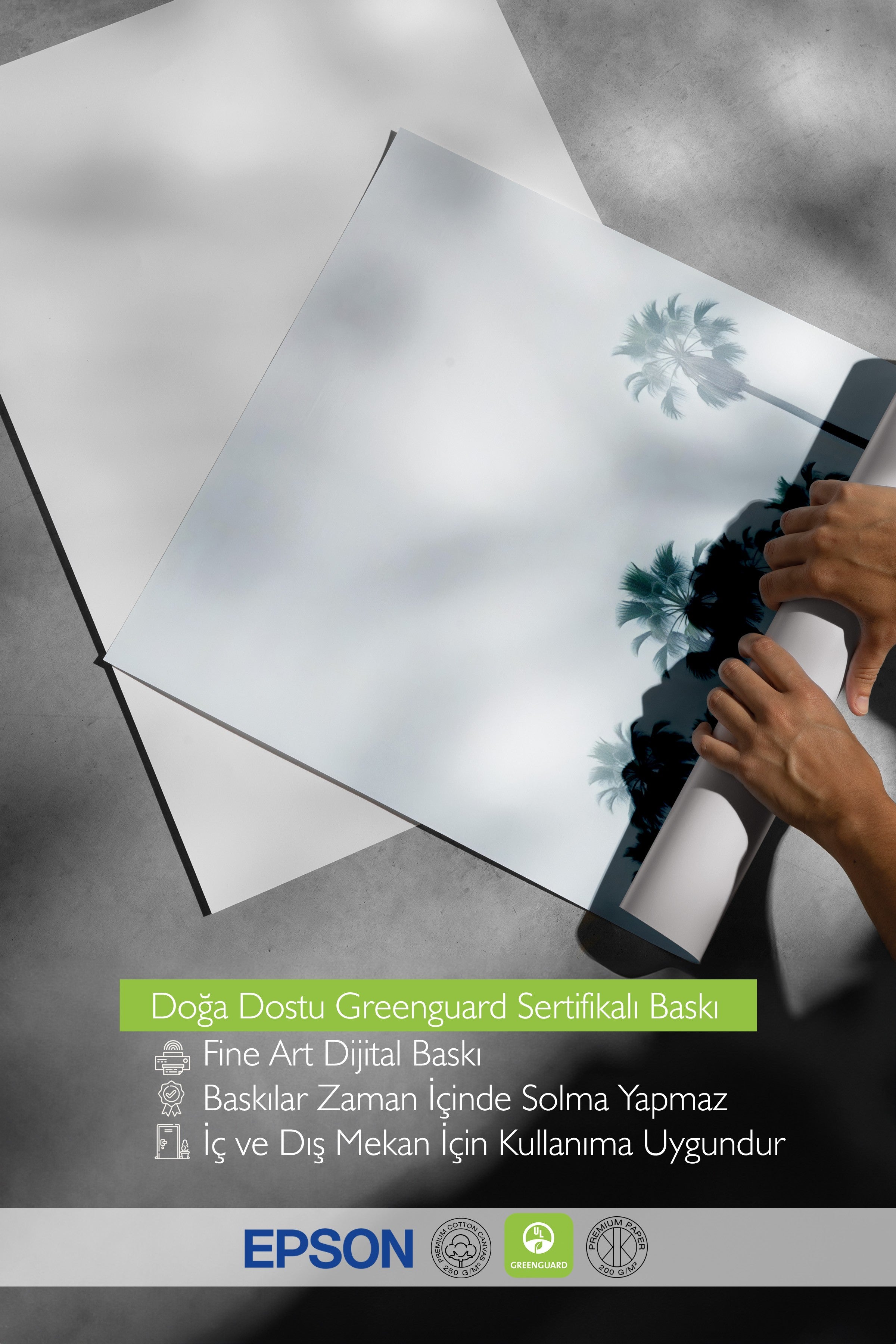 Ahşap Çerçeveli Poster, Palmiye Ağaçları, İllüstrasyon, Mavi Renk Poster, 2025 Yaz Seçkisi, NO:109676