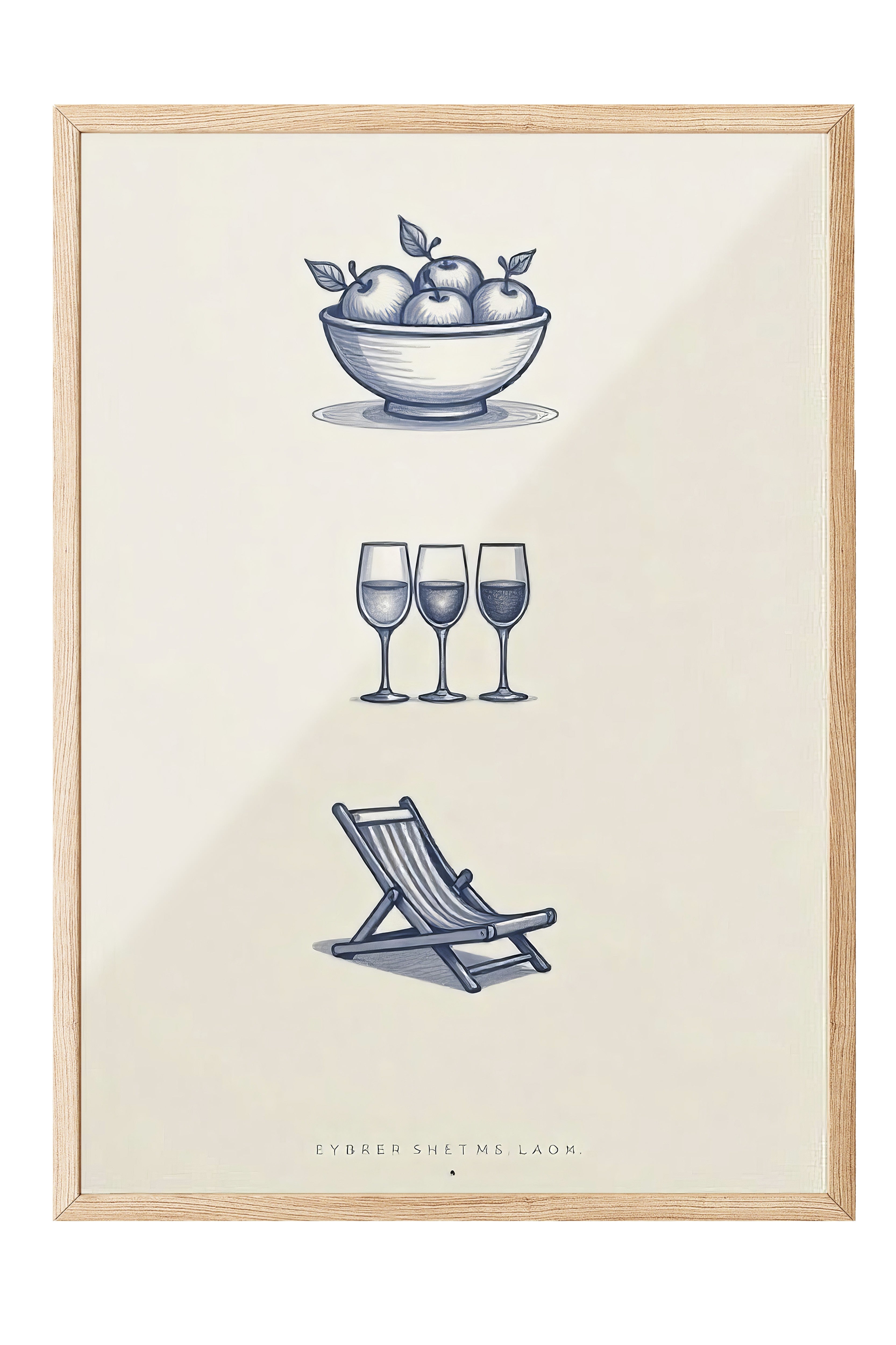 Ahşap Çerçeveli Poster, Plaj Havası, İllüstrasyon, Mavi Renk Poster, 2025 Yaz Seçkisi, NO:109568