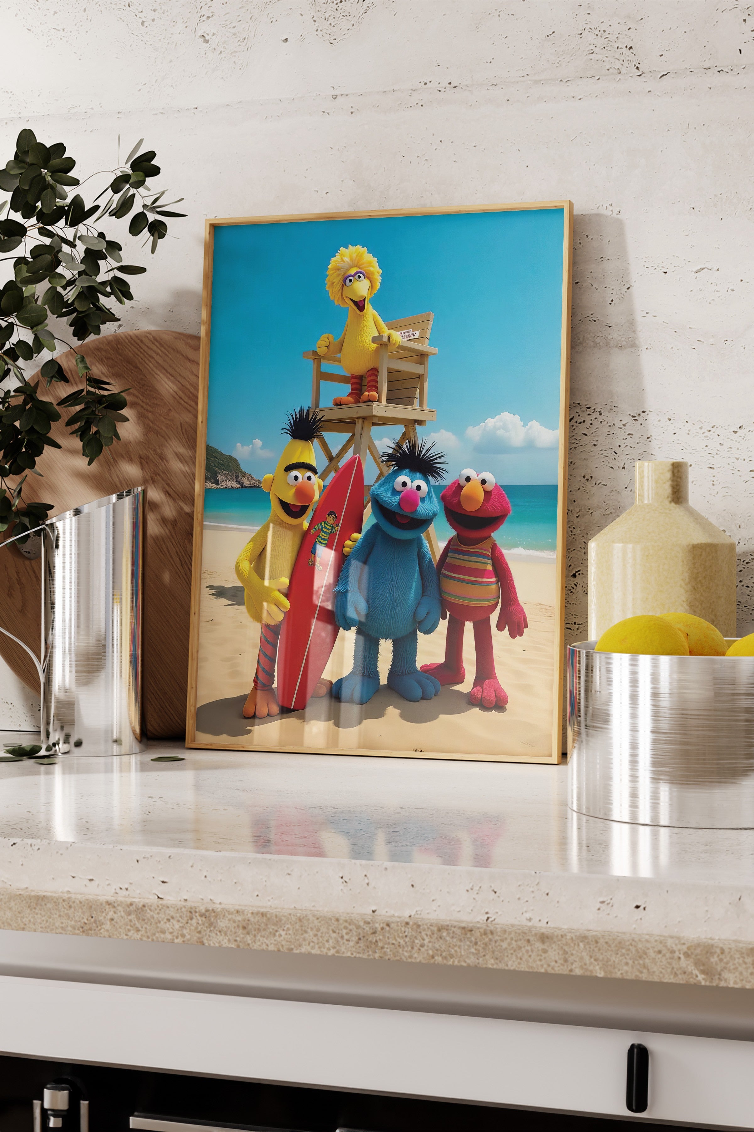 Ahşap Çerçeveli Poster, Plaj Kuklaları, Fotoğraf, Maximalist, Renkli Renk Poster, 2025 Yaz Seçkisi, NO:109624