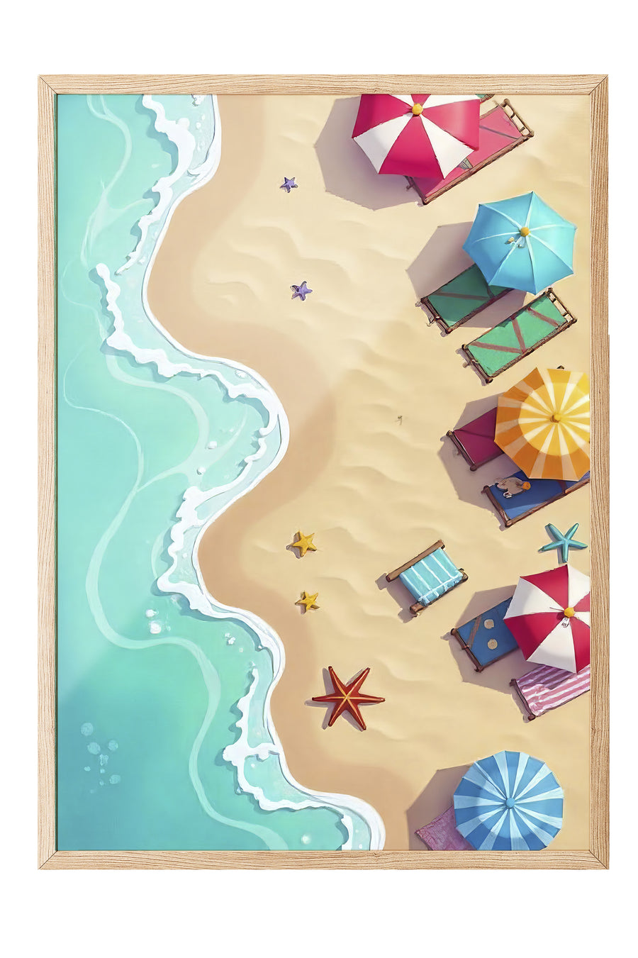 Plajda Renkli Şemsiyeler Poster Poster – Ahşap Çerçeveli Tablo