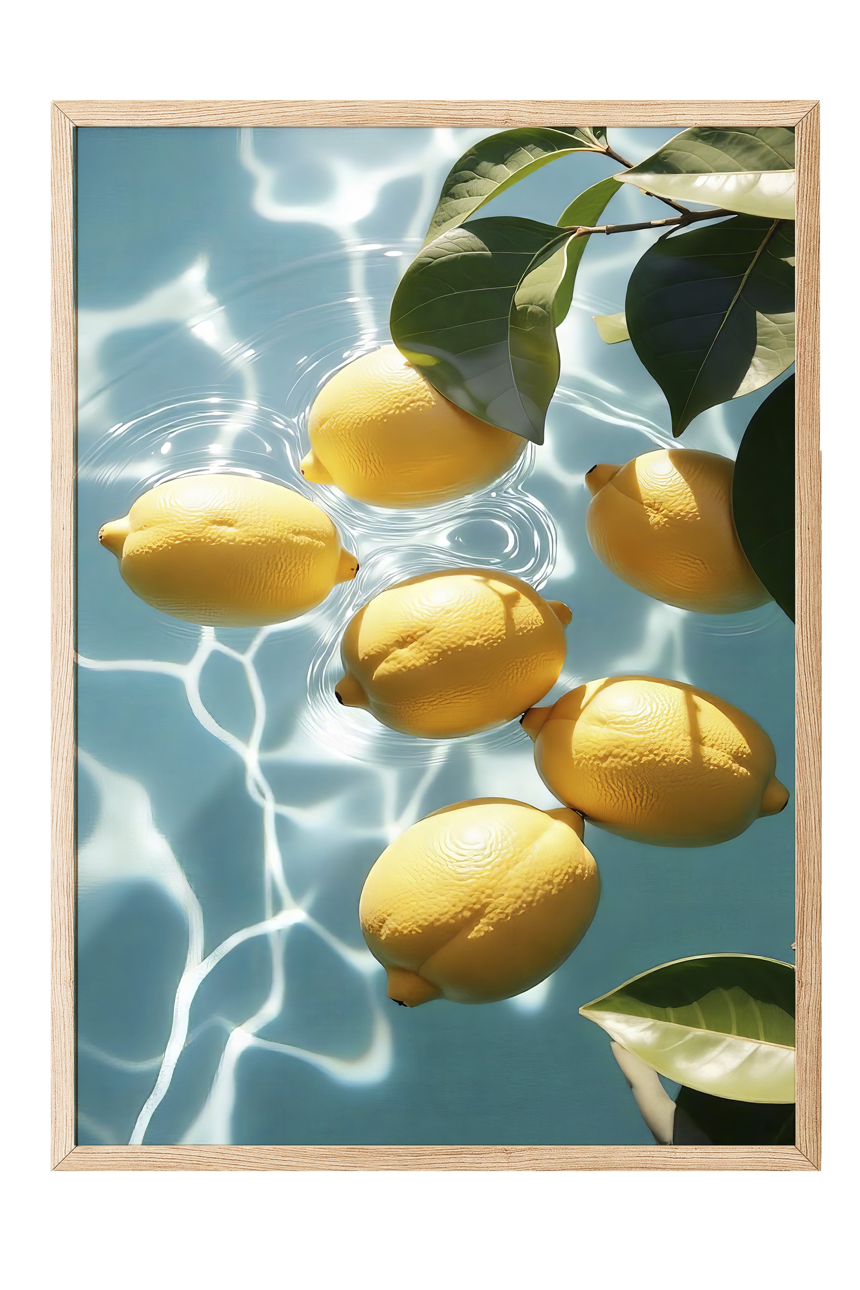 Ahşap Çerçeveli Poster, Suda Limonlar, Fotoğraf, Mavi Renk Poster, 2025 Yaz Seçkisi, NO:109697
