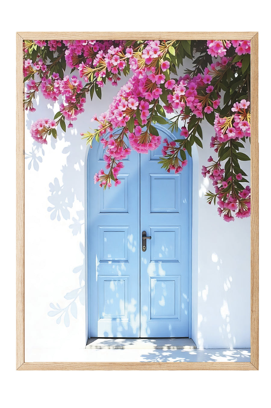 Mavi Kapı ve Çiçekler Poster Poster – Ahşap Çerçeveli Tablo