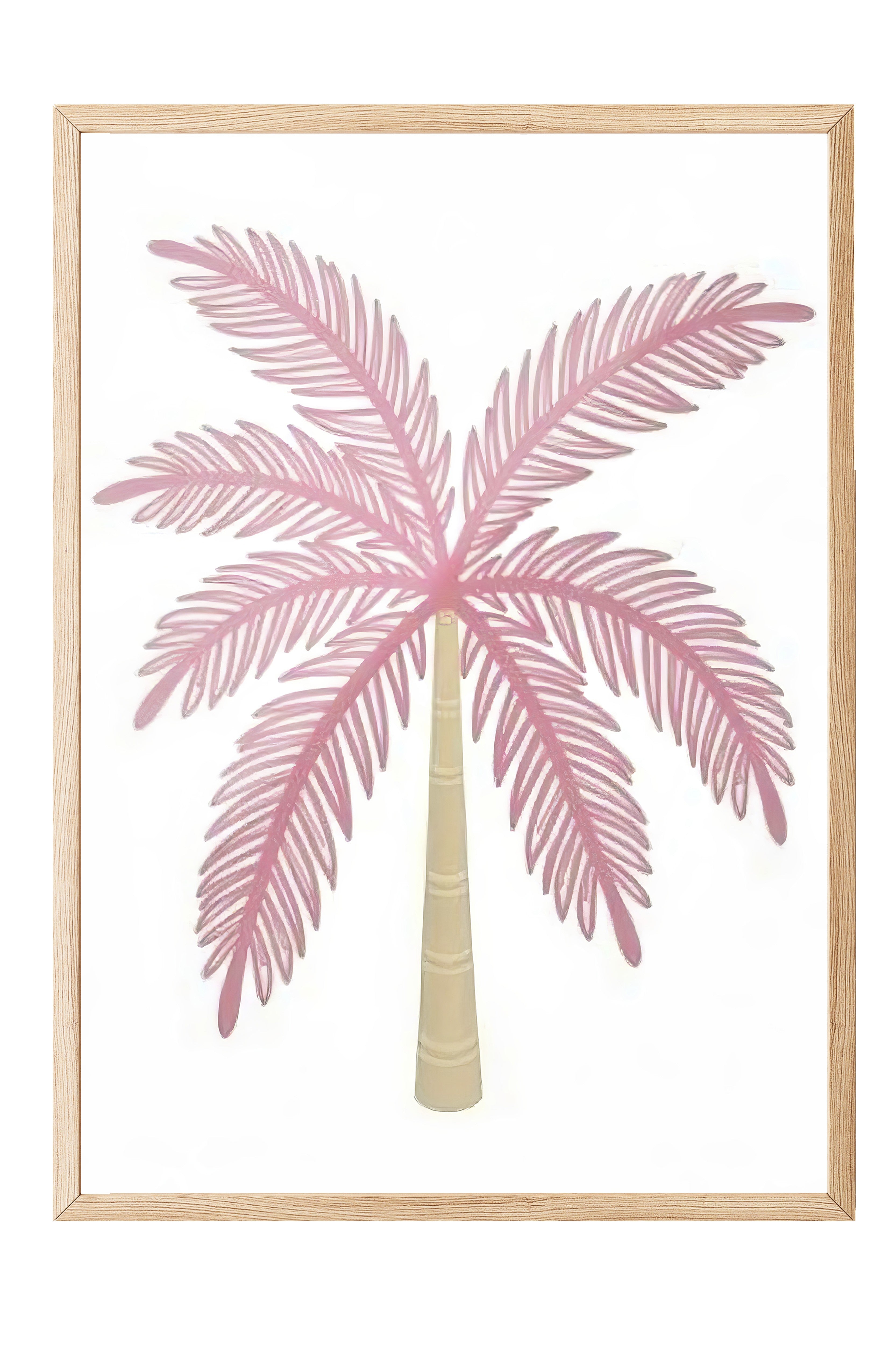 Ahşap Çerçeveli Poster Tablo, Pembe Palmiye Ağacı, İllüstrasyon, Pembe Renk Poster, 2025 Yaz Seçkisi, NO:109507