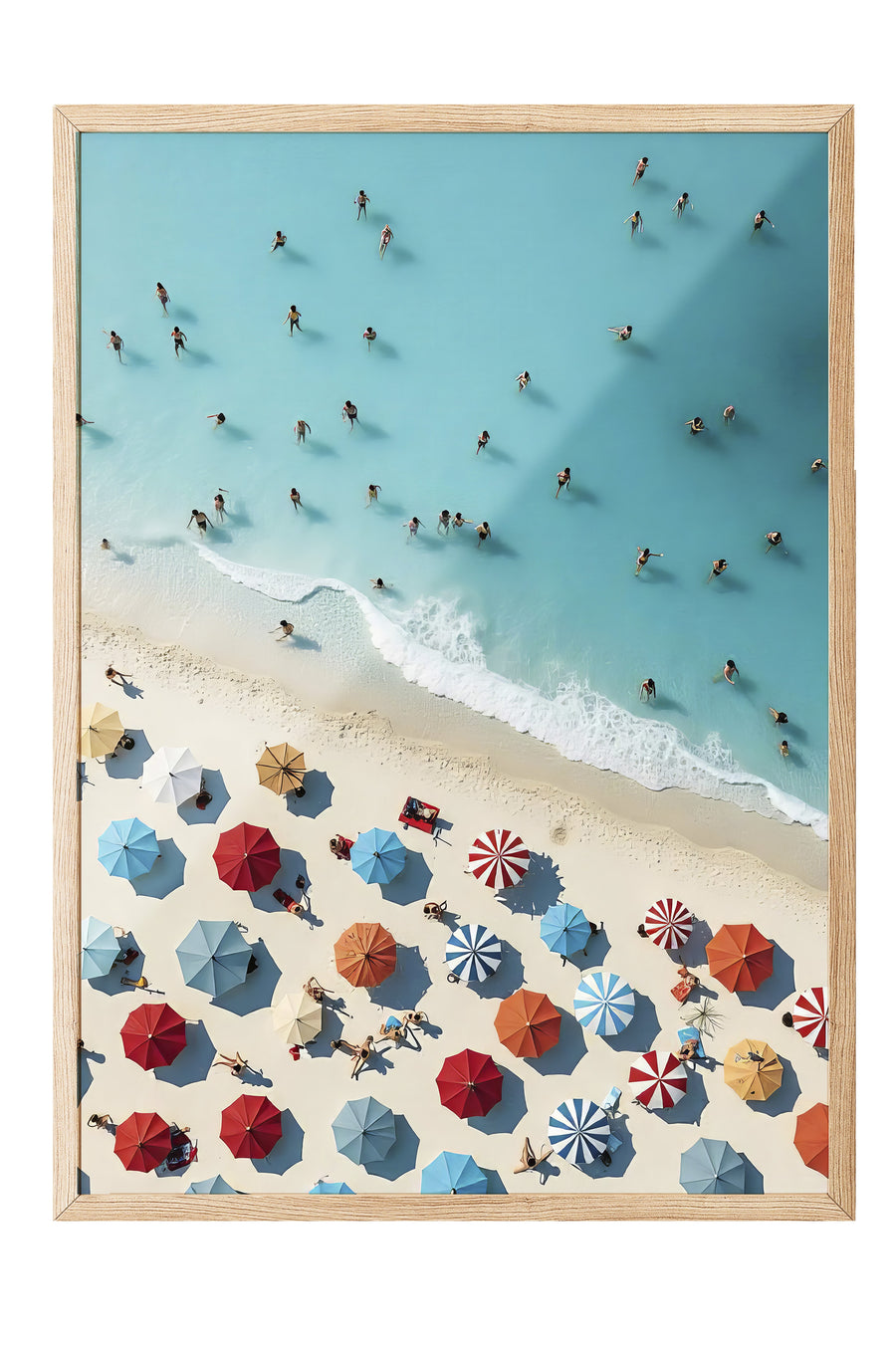 Plaj Şemsiyeleri ve Deniz Poster Poster – Ahşap Çerçeveli Tablo