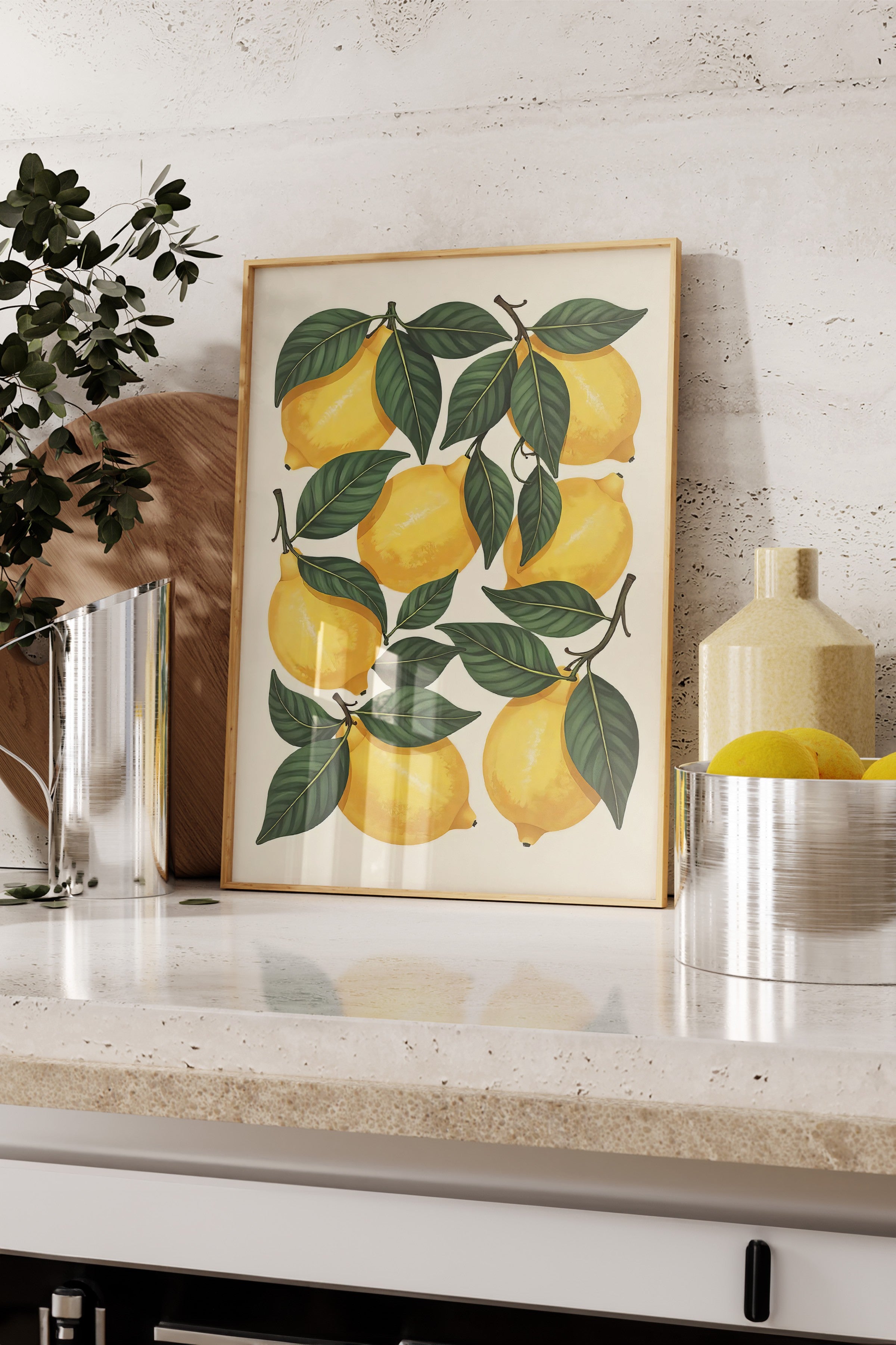 Ahşap Çerçeveli Poster Tablo, Sarı Limonlar, İllüstrasyon, Sarı Renk Poster, 2025 Yaz Seçkisi, NO:109497