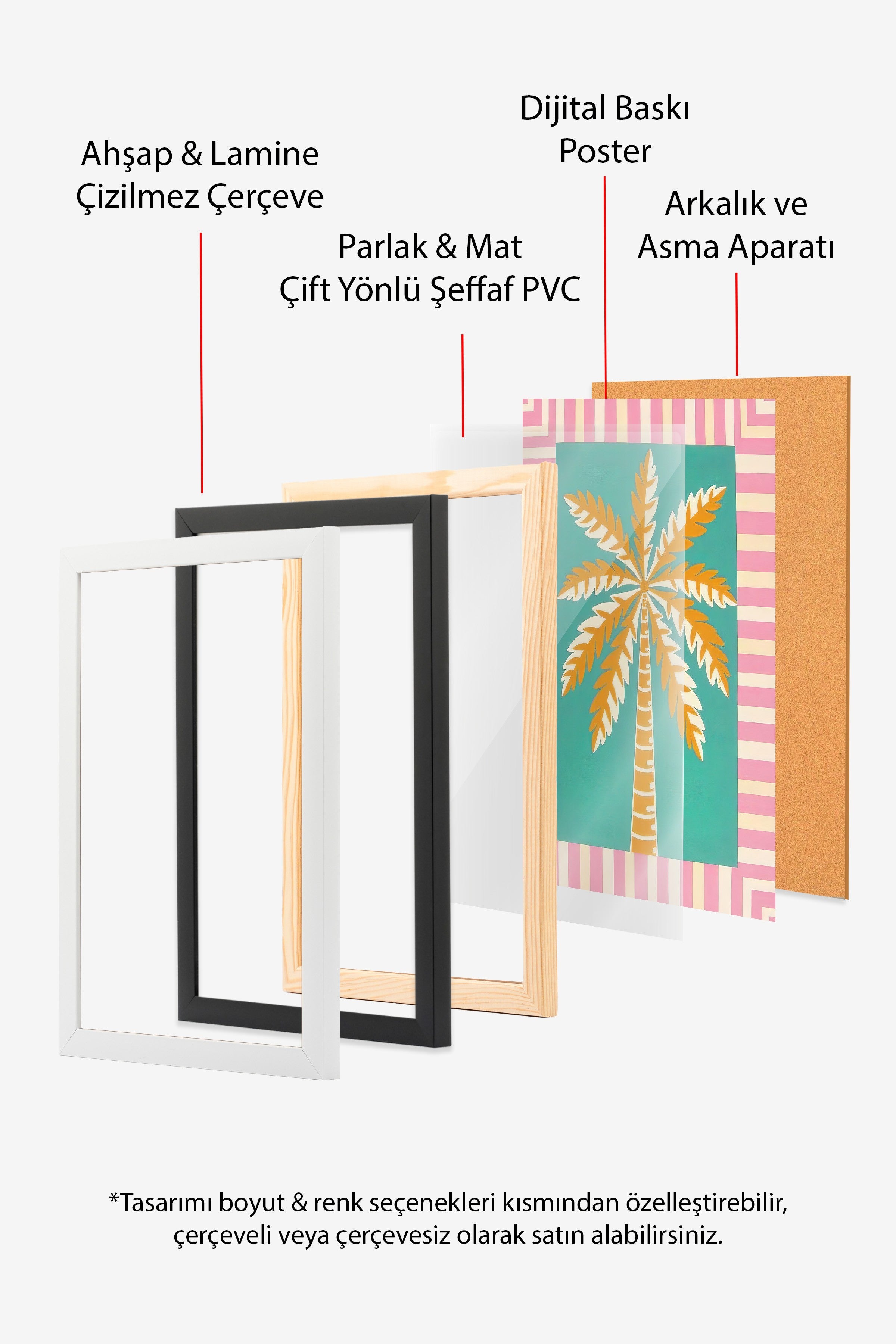 Ahşap Çerçeveli Poster Tablo, Sarı Palmiye Ağacı, İllüstrasyon Maximalist, Sarı Renk Poster, 2025 Yaz Seçkisi, NO:109504