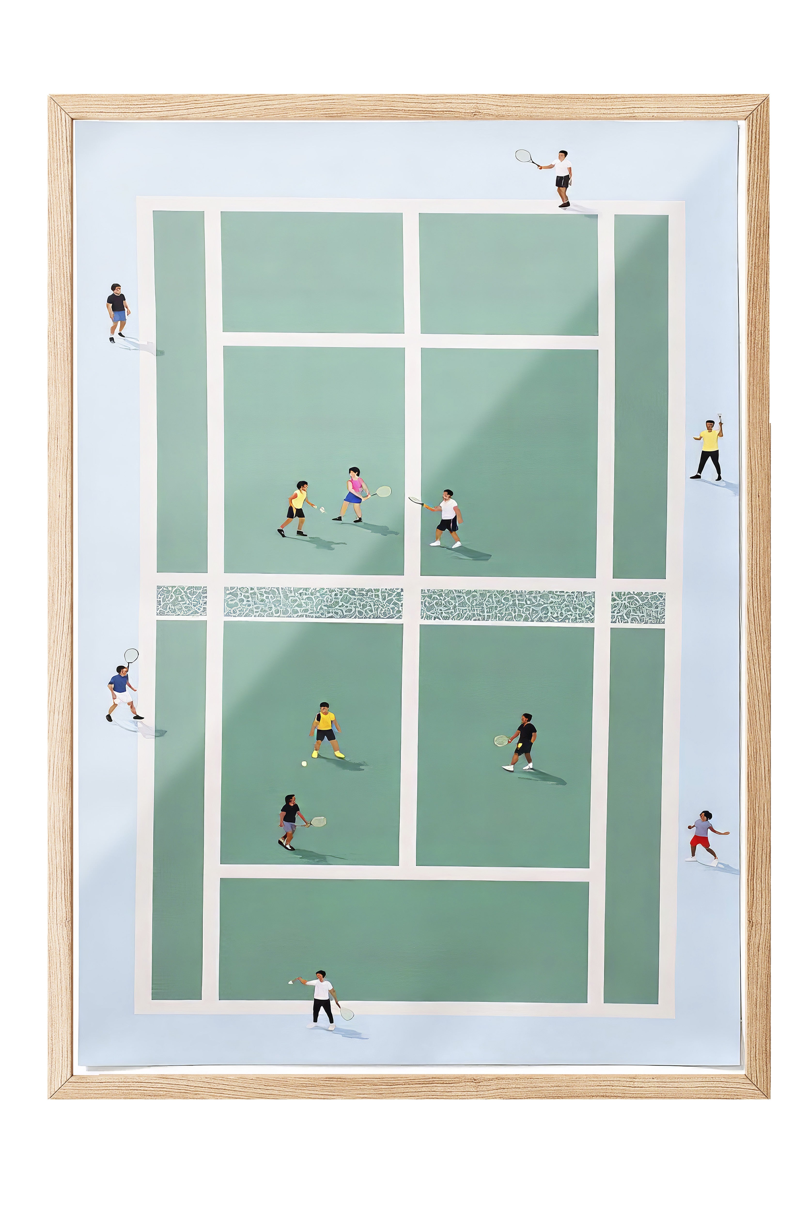 Ahşap Çerçeveli Poster, Tenis Kortu, İllüstrasyon, Yeşil Renk Poster, 2025 Yaz Seçkisi, NO:109536