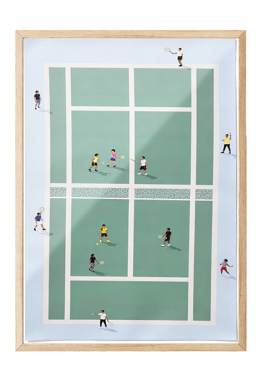 Ahşap Çerçeveli Poster, Tenis Kortu, İllüstrasyon, Yeşil Renk Poster, 2025 Yaz Seçkisi, NO:109536