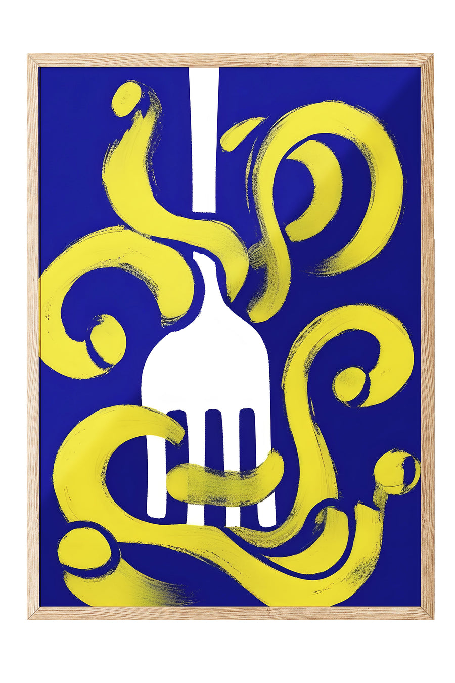 Soyut Çatal ve Sarı Dalgalar Poster – Ahşap Çerçeveli Tablo