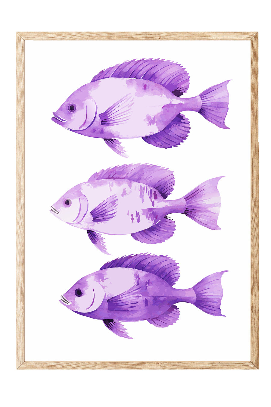 Mor Balıklar Çizimi Poster Poster – Ahşap Çerçeveli Tablo