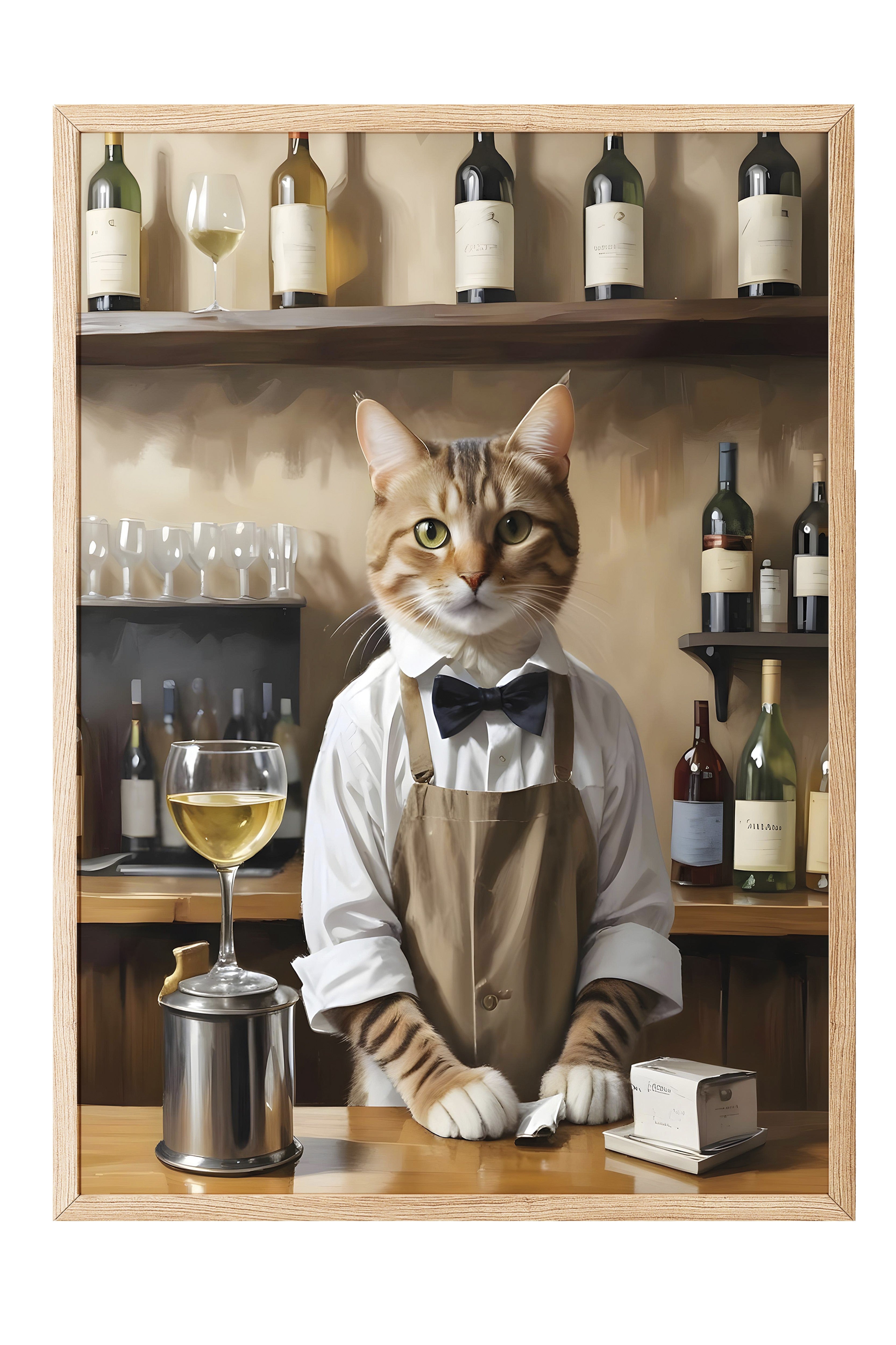 Ahşap Çerçeveli Tablo, Barista Cat, Comfort Serisi Poster ve Ahşap Tablo, NO:108928