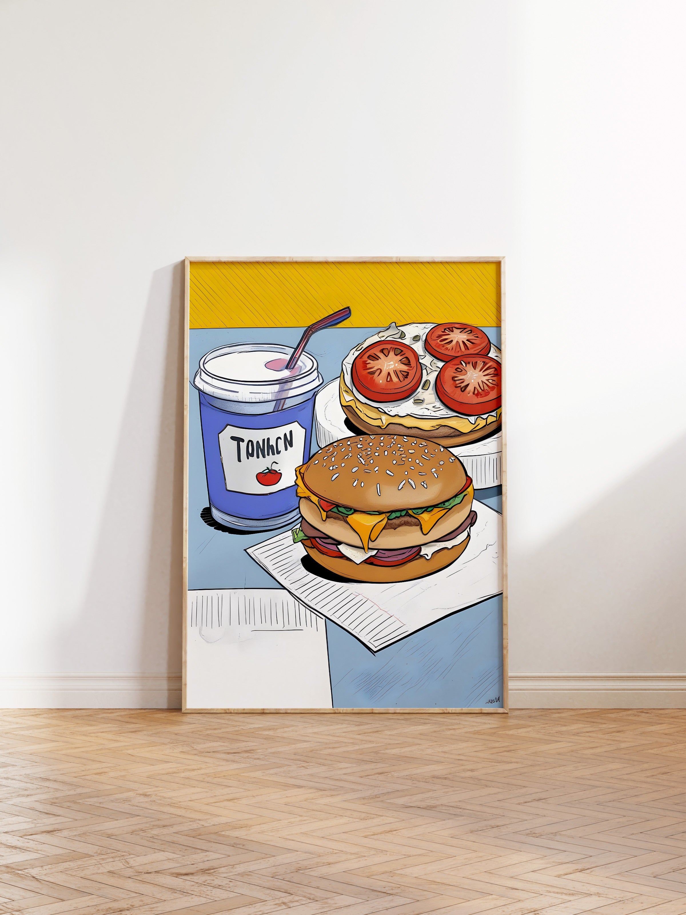 Ahşap Çerçeveli Tablo, Burger With Coke, Comfort Serisi Mutfak Ahşap Tablo, NO:109144