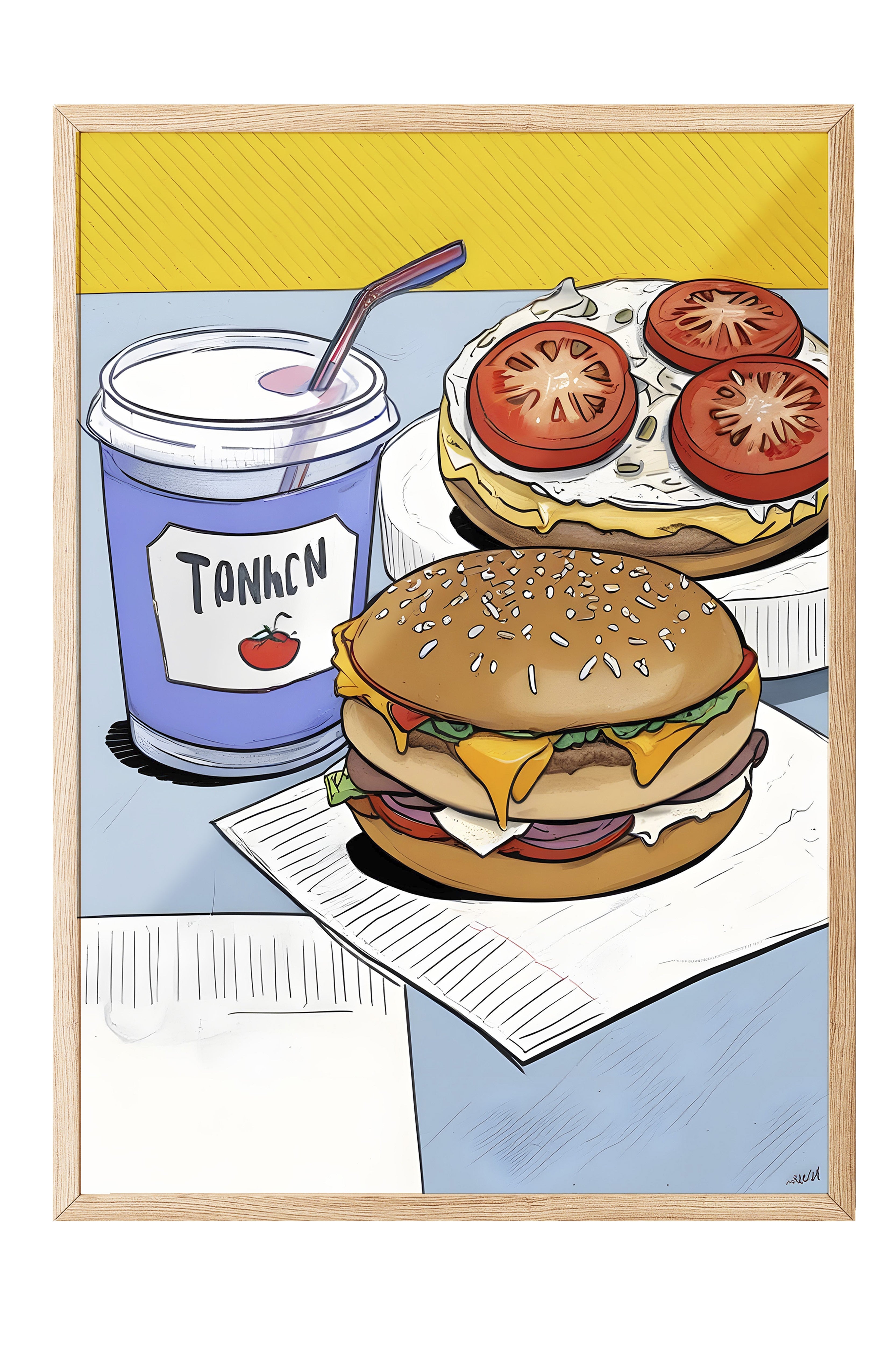 Ahşap Çerçeveli Tablo, Burger With Coke, Comfort Serisi Mutfak Ahşap Tablo, NO:109144