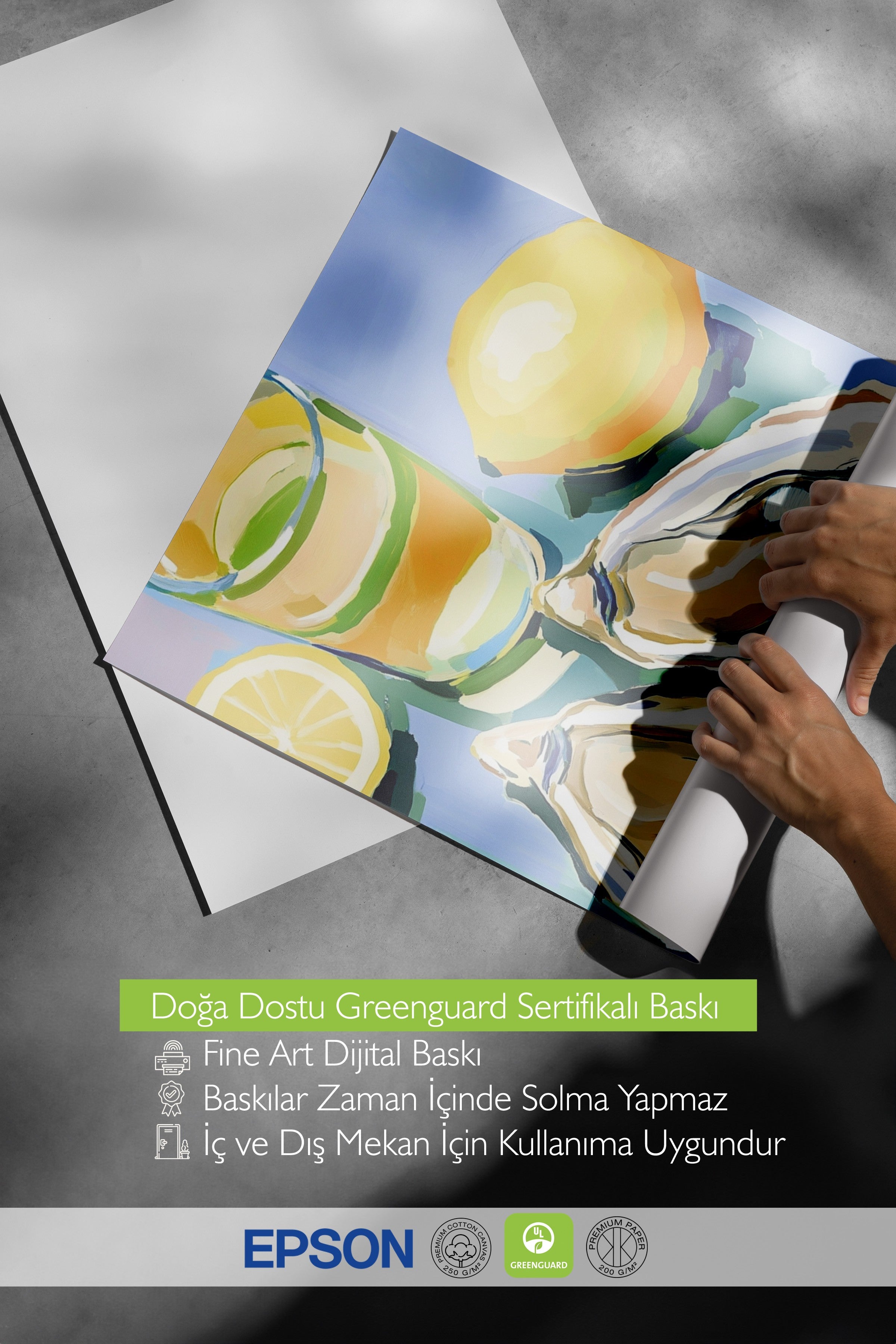 Ahşap Çerçeveli Tablo, Cam, İstiridye, Limon, Akrilik Resim, Çağdaş, Mavi, Sarı Renk Poster, 2025 Yaz Seçkisi, NO:109815
