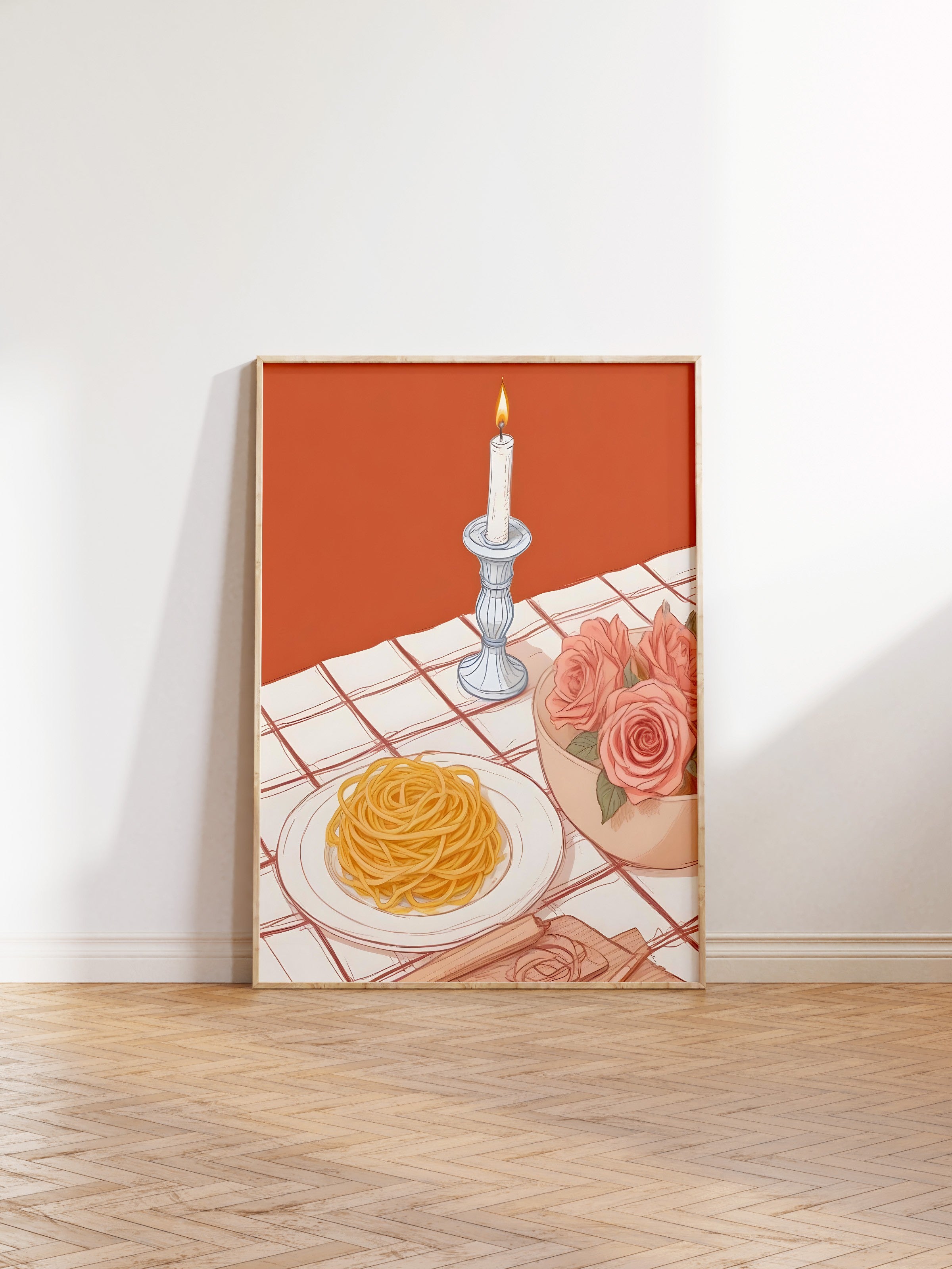 Ahşap Çerçeveli Tablo, Candlestick With Pasta, Comfort Serisi Mutfak Ahşap Tablo, NO:109107
