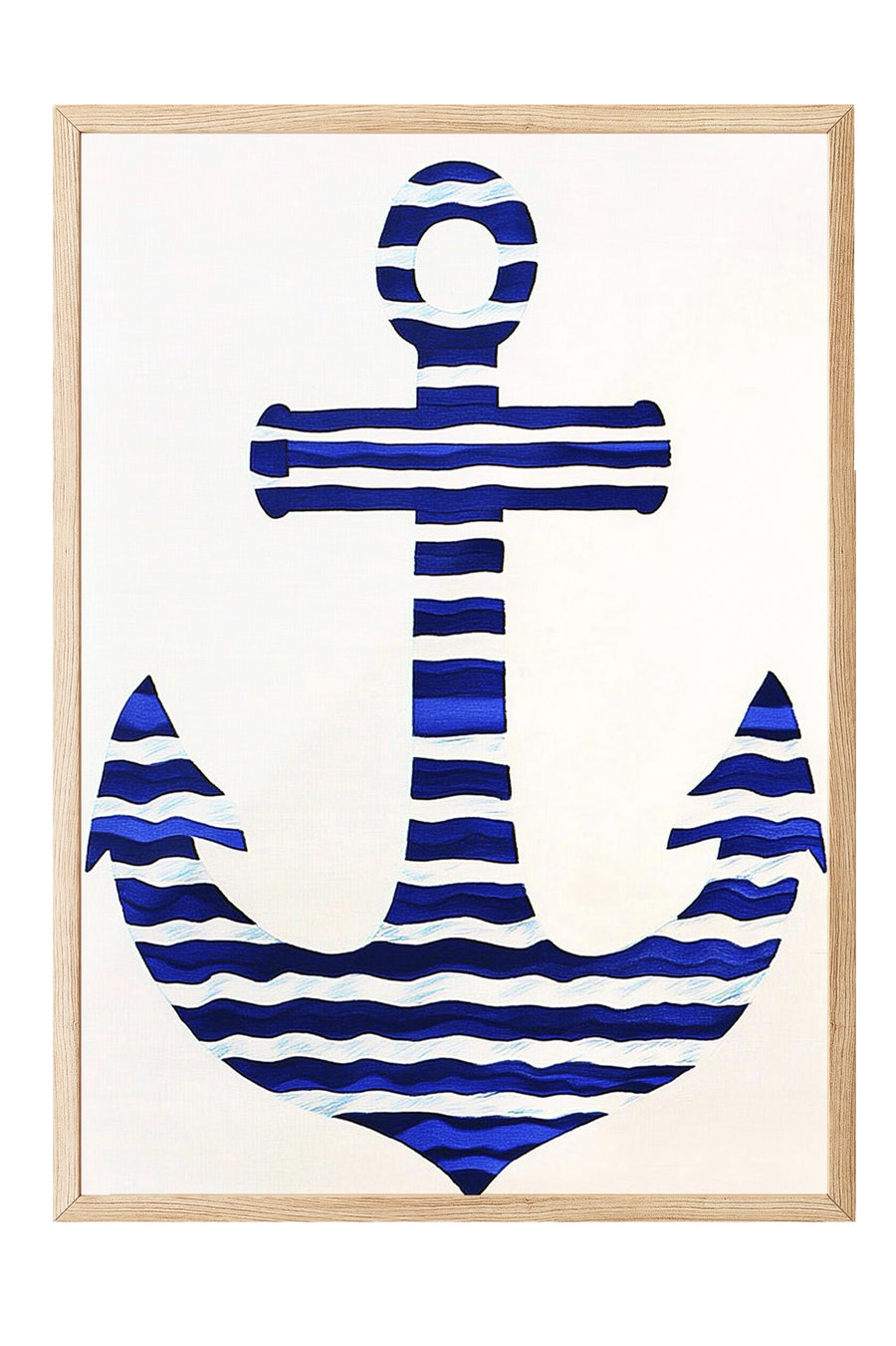 Çizgili Denizci Çapası Minimalist Beyaz Poster – Ahşap Çerçeveli Tablo