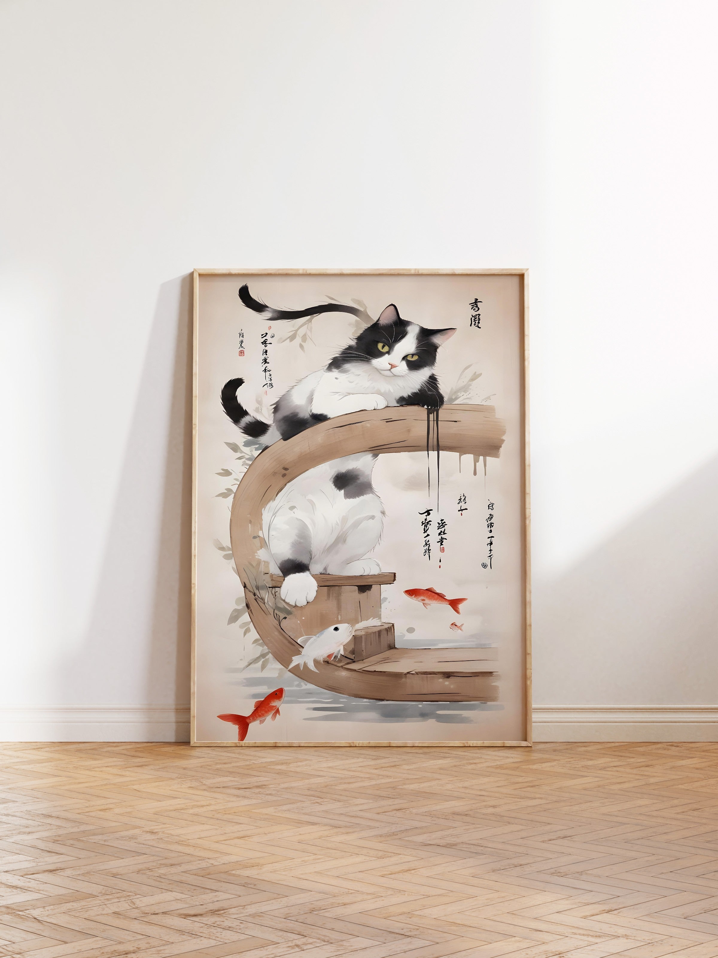 Ahşap Çerçeveli Tablo, Cat On A Japanese Tree, Comfort Serisi Mutfak Ahşap Tablo, NO:109163