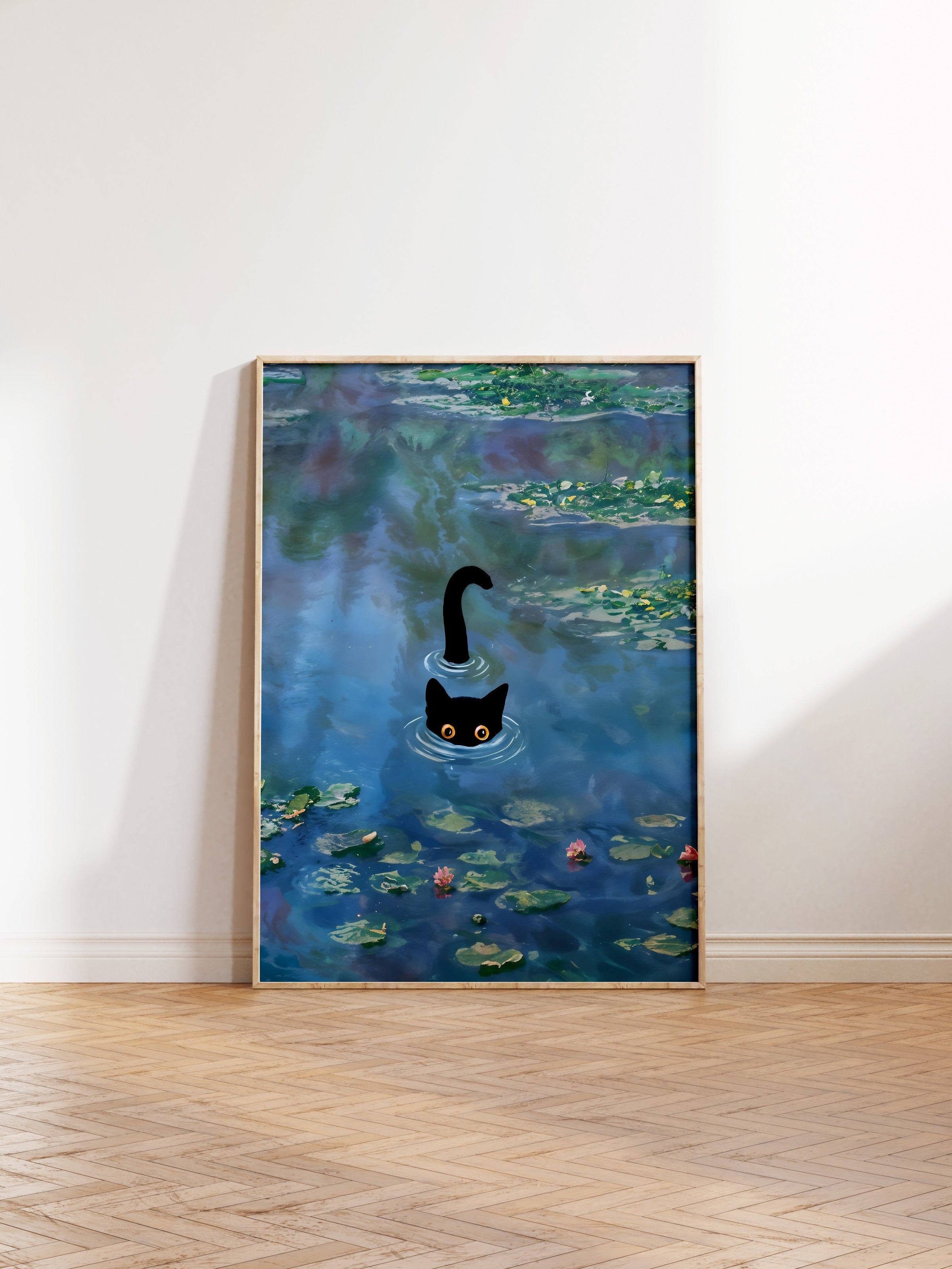 Ahşap Çerçeveli Tablo, Cat Print Waterlily - 2, Comfort Serisi Poster ve  Ahşap Tablo, NO:108967