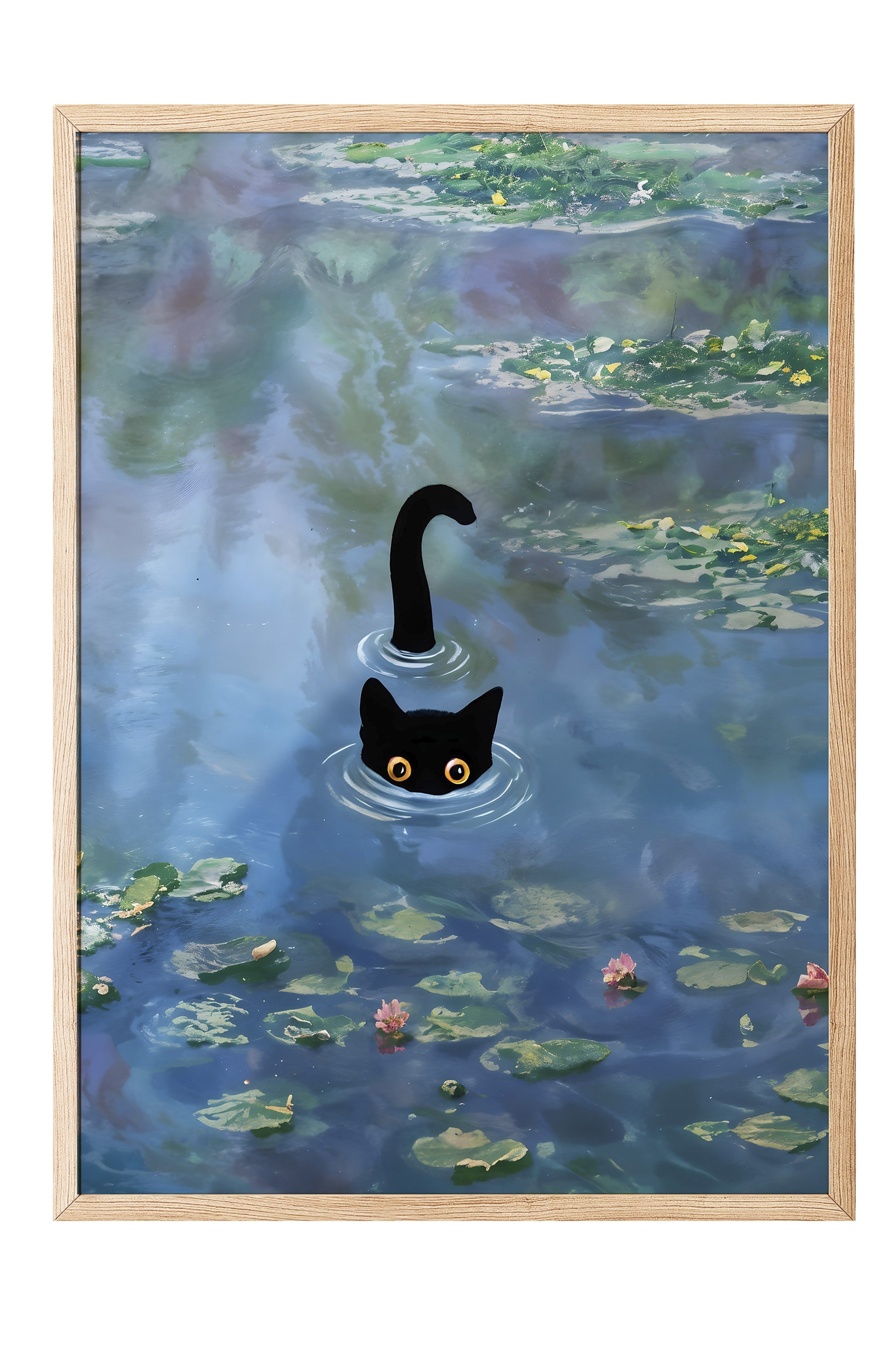 Ahşap Çerçeveli Tablo, Cat Print Monet Waterlily - 2, Comfort Serisi Mutfak Ahşap Tablo, NO:108967
