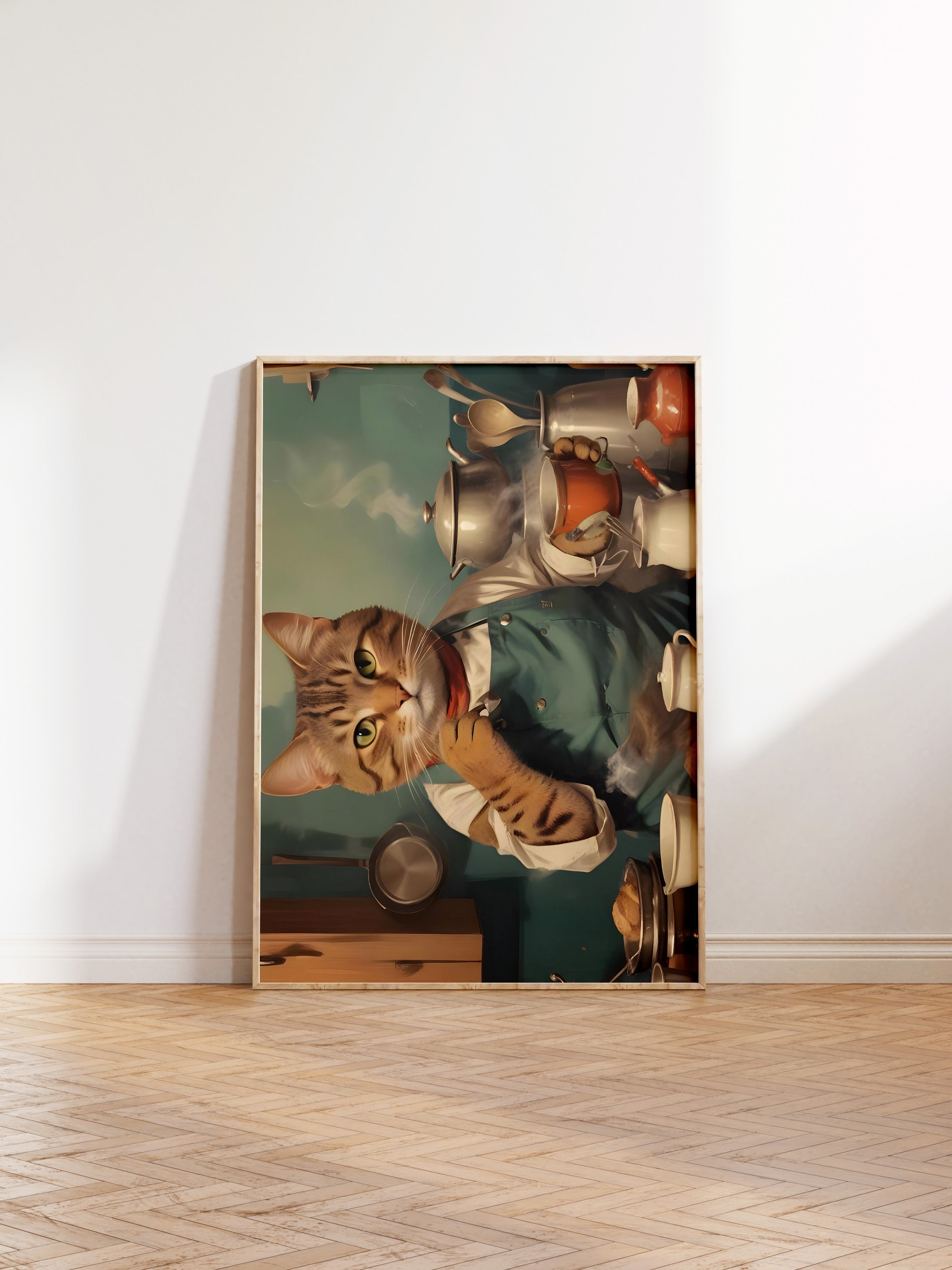 Ahşap Çerçeveli Tablo, Coffee Station Cat, Comfort Serisi Poster ve Ahşap Tablo, NO:108929