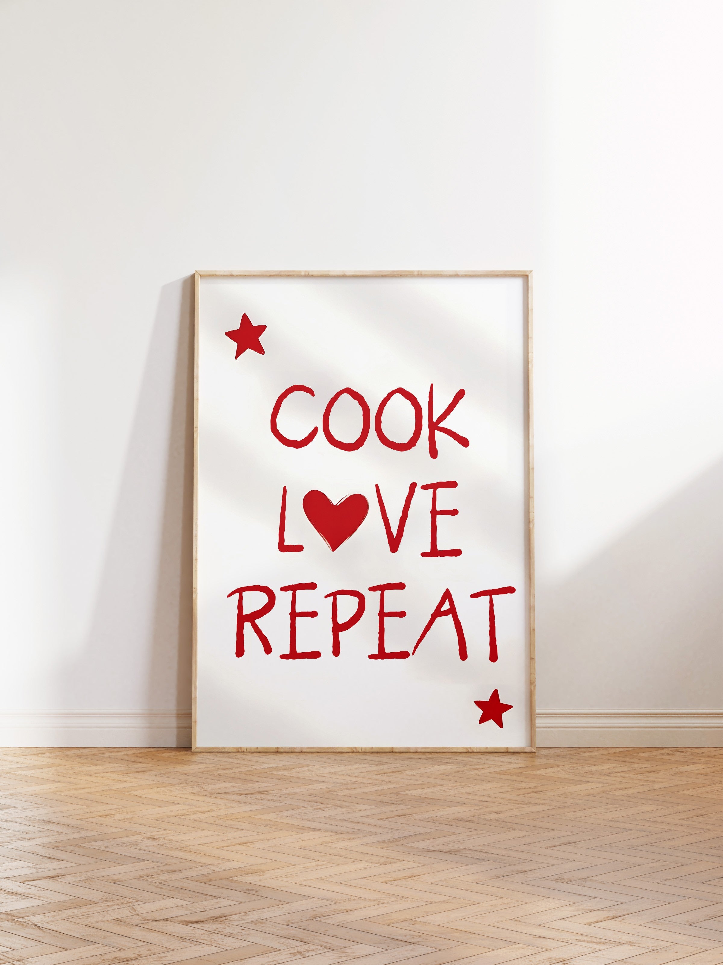 Ahşap Çerçeveli Tablo, Cook, Love, Repeat, Comfort Serisi Mutfak Ahşap Tablo, NO:109051