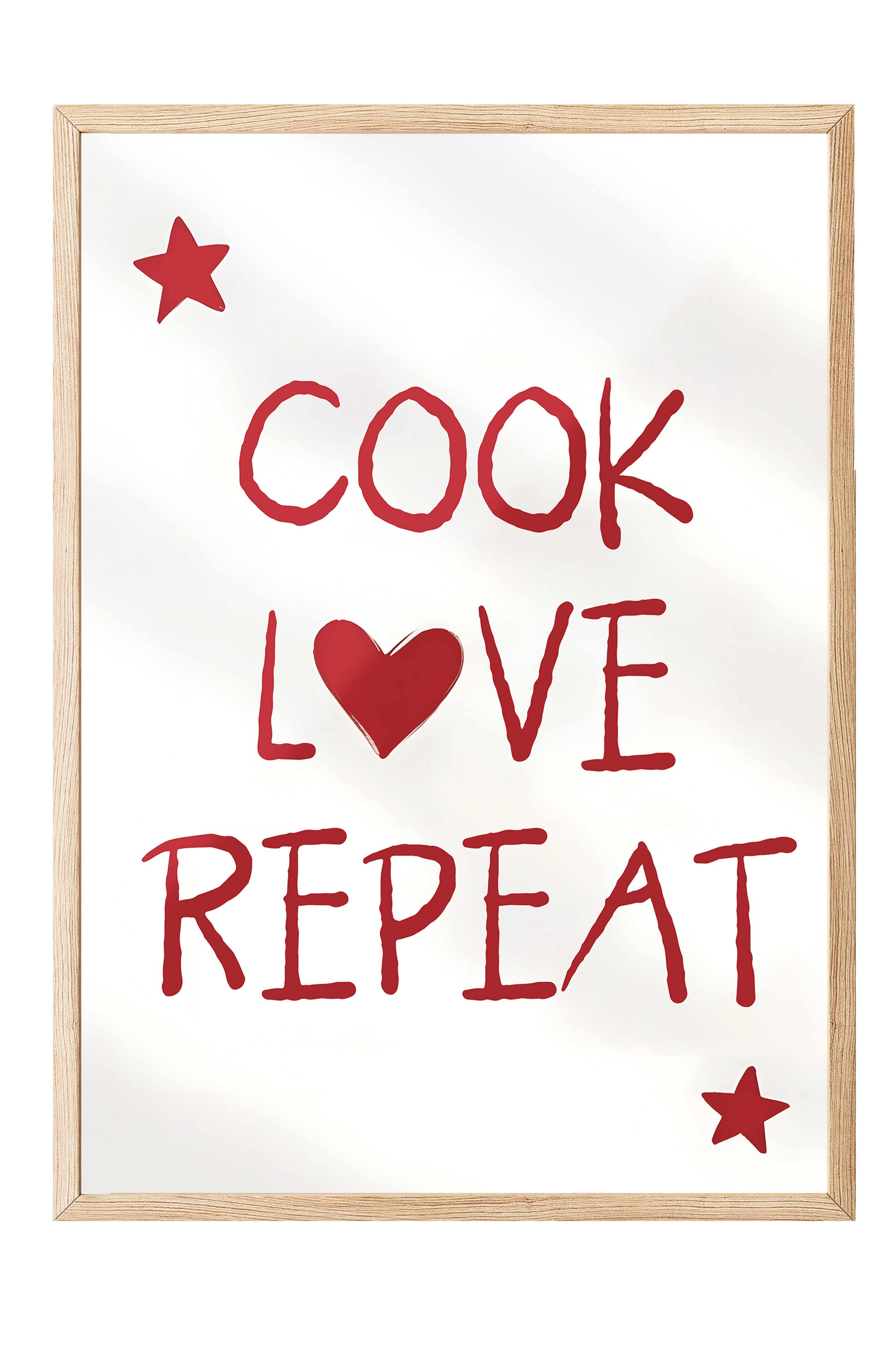 Ahşap Çerçeveli Tablo, Cook, Love, Repeat, Comfort Serisi Mutfak Ahşap Tablo, NO:109051