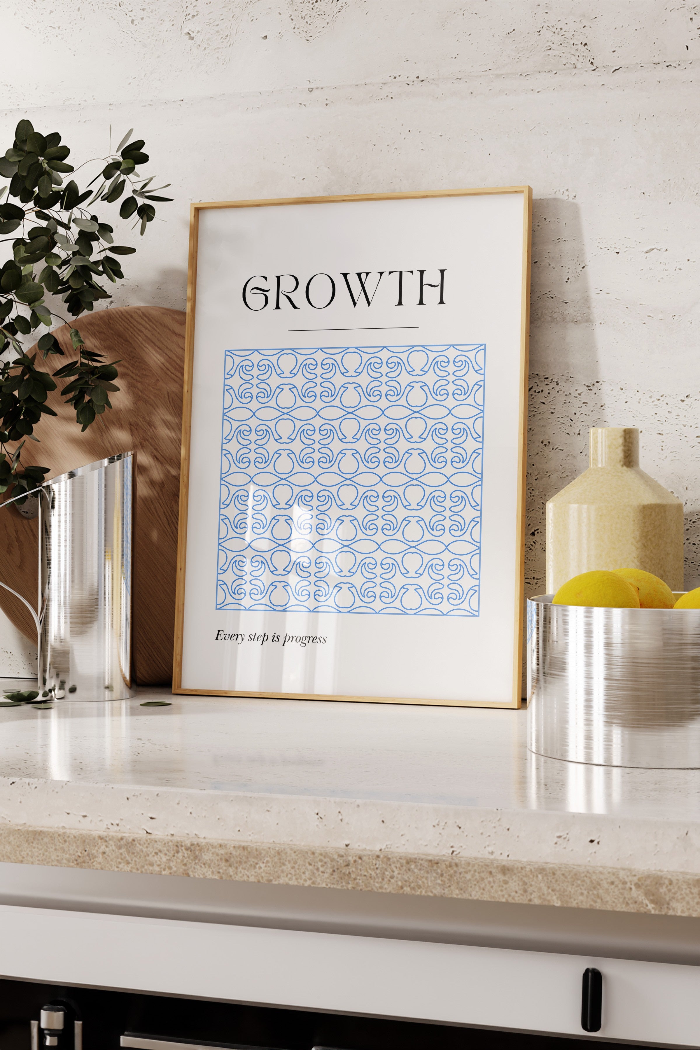 Ahşap Çerçeveli Tablo, Desen,, illüstrasyon, Minimalist, Mavi, Beyaz Renk Poster, 2025 Yaz Seçkisi, NO:109844