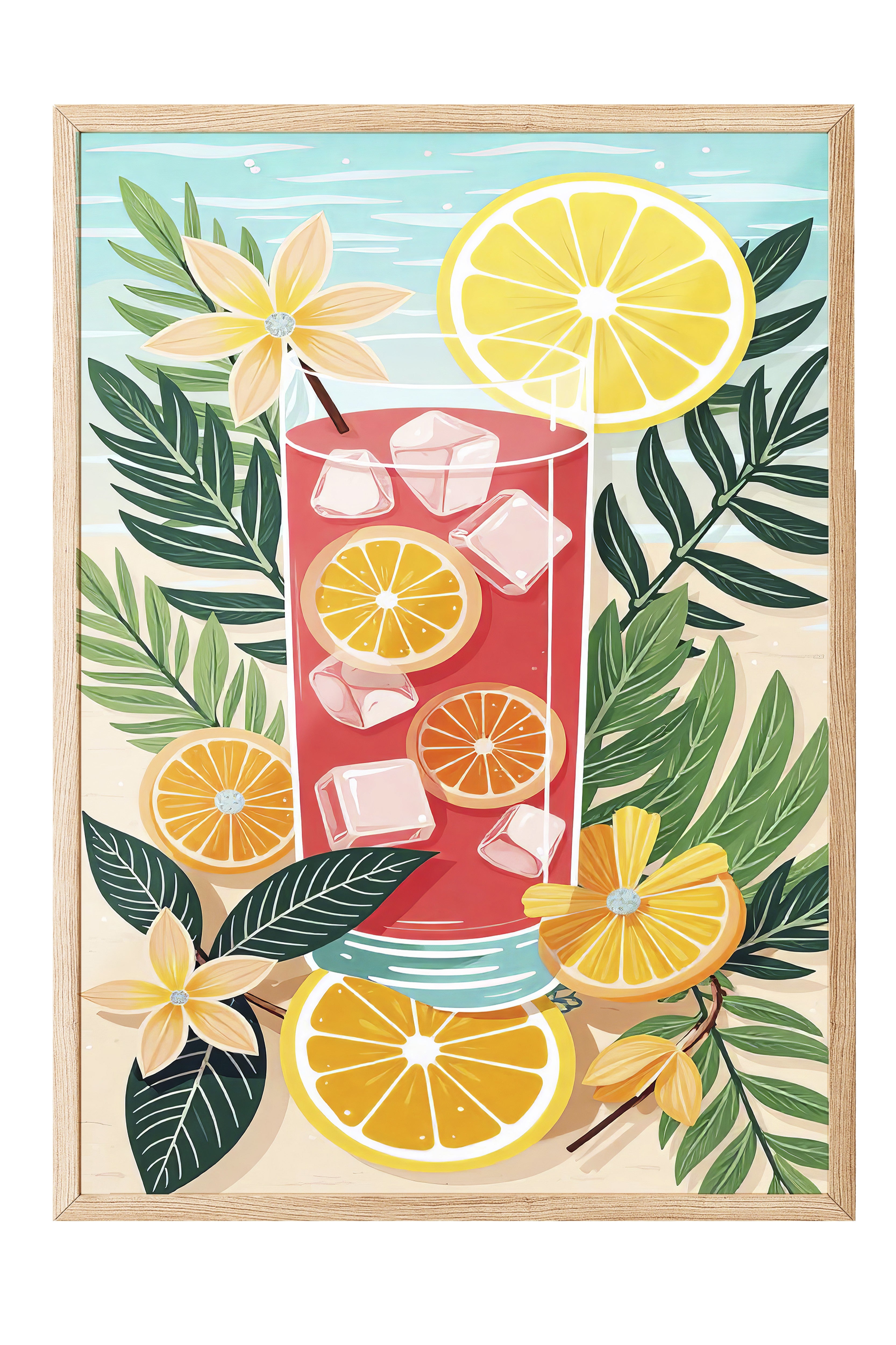 Ahşap Çerçeveli Tablo, Ferah Limonata, İllüstrasyon, Maximalist, Kırmızı Renk Poster, 2025 Yaz Seçkisi, NO:109784
