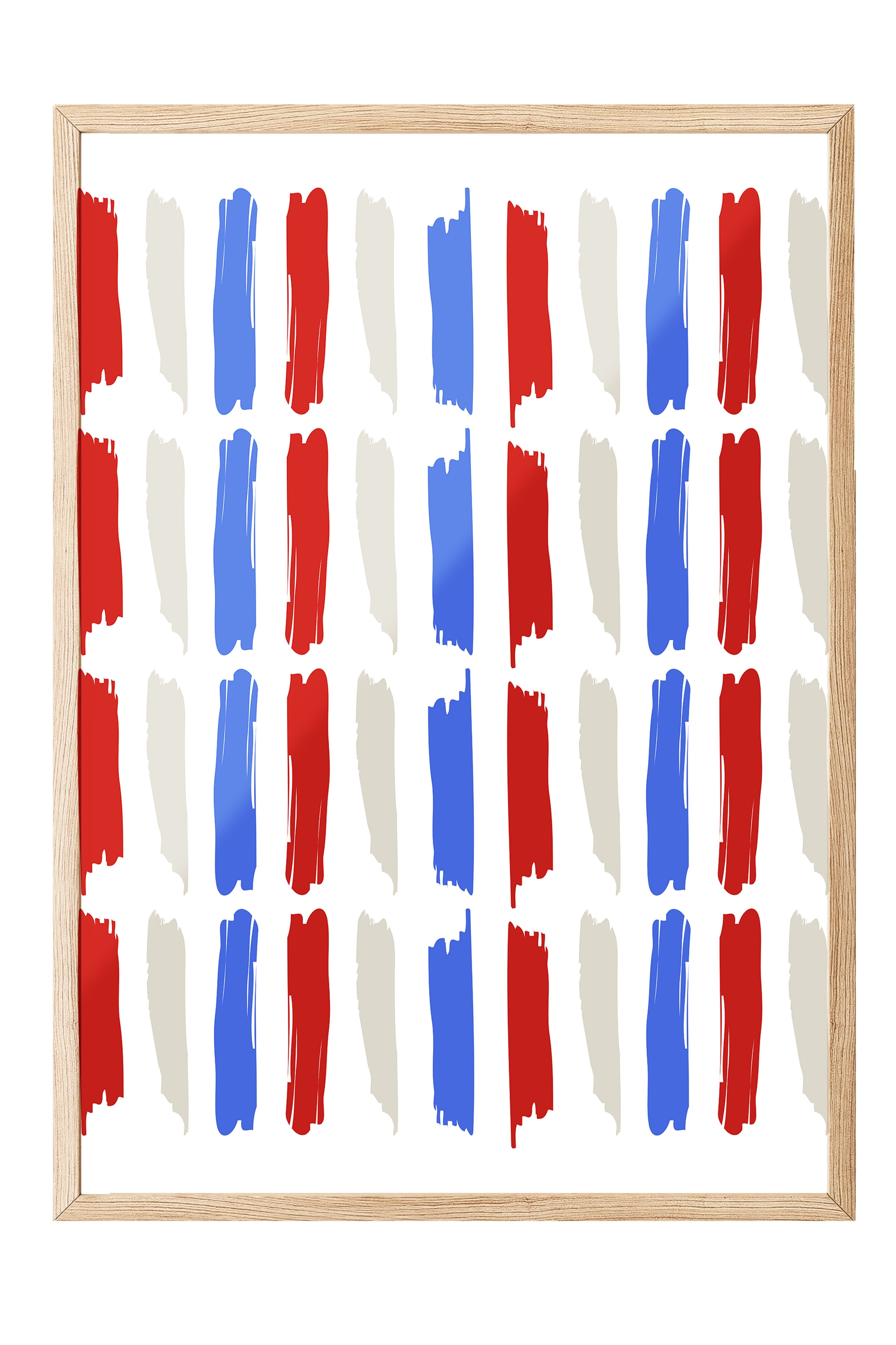 Ahşap Çerçeveli Tablo, Fırça darbeleri, Minimalist, Düz İllüstrasyon, Kırmızı, Mavi Renk Poster, 2025 Yaz Seçkisi, NO:109820