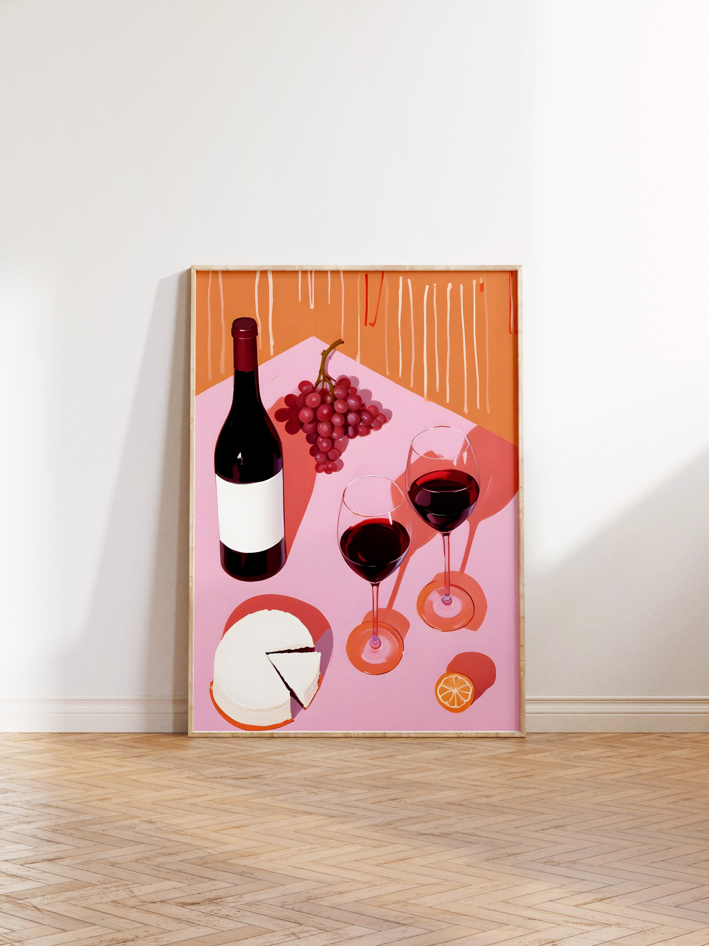 Ahşap Çerçeveli Tablo, Grapes & Wine, Comfort Serisi Mutfak Ahşap Tablo, NO:109097