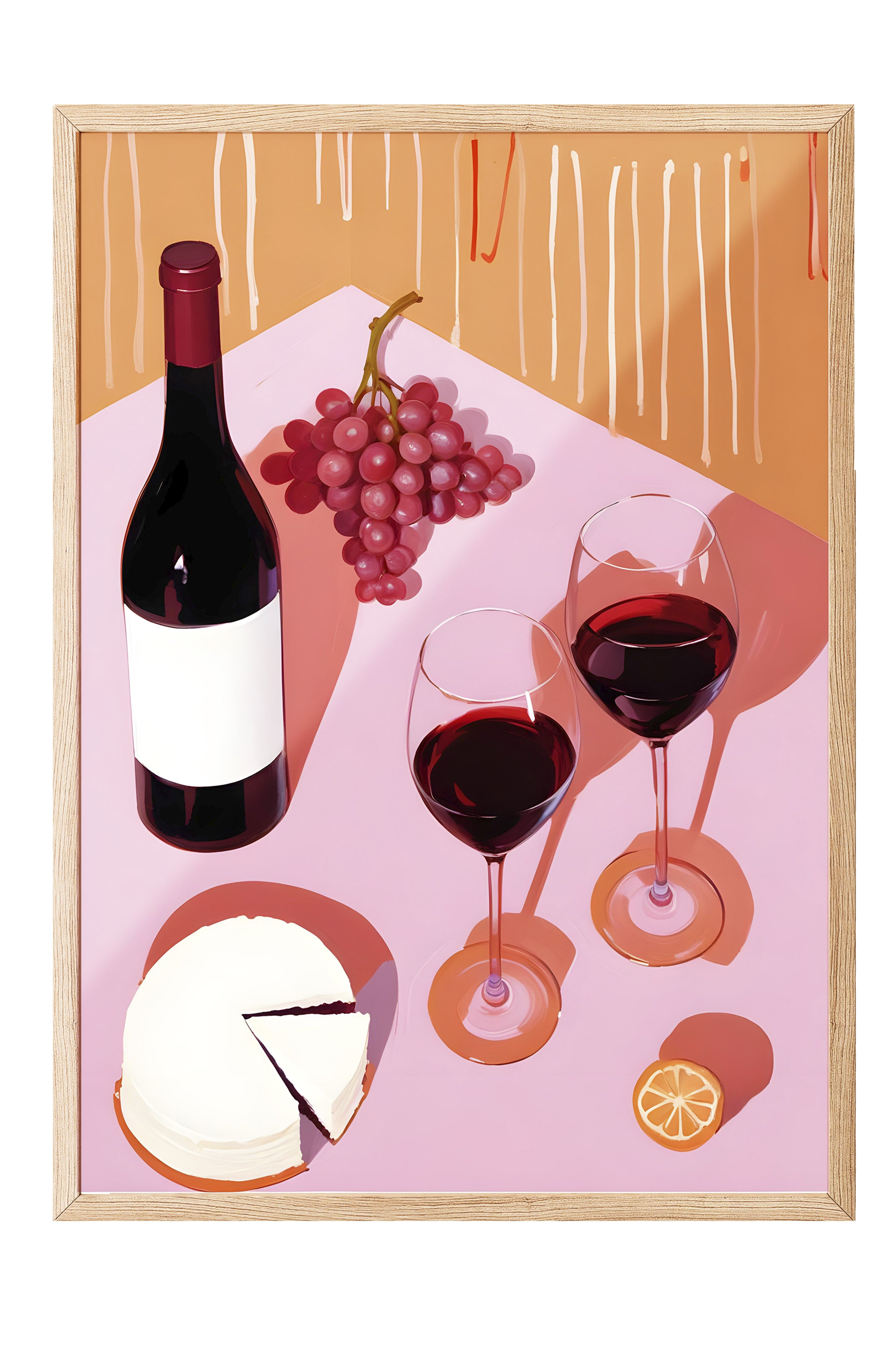 Ahşap Çerçeveli Tablo, Grapes & Wine, Comfort Serisi Mutfak Ahşap Tablo, NO:109097